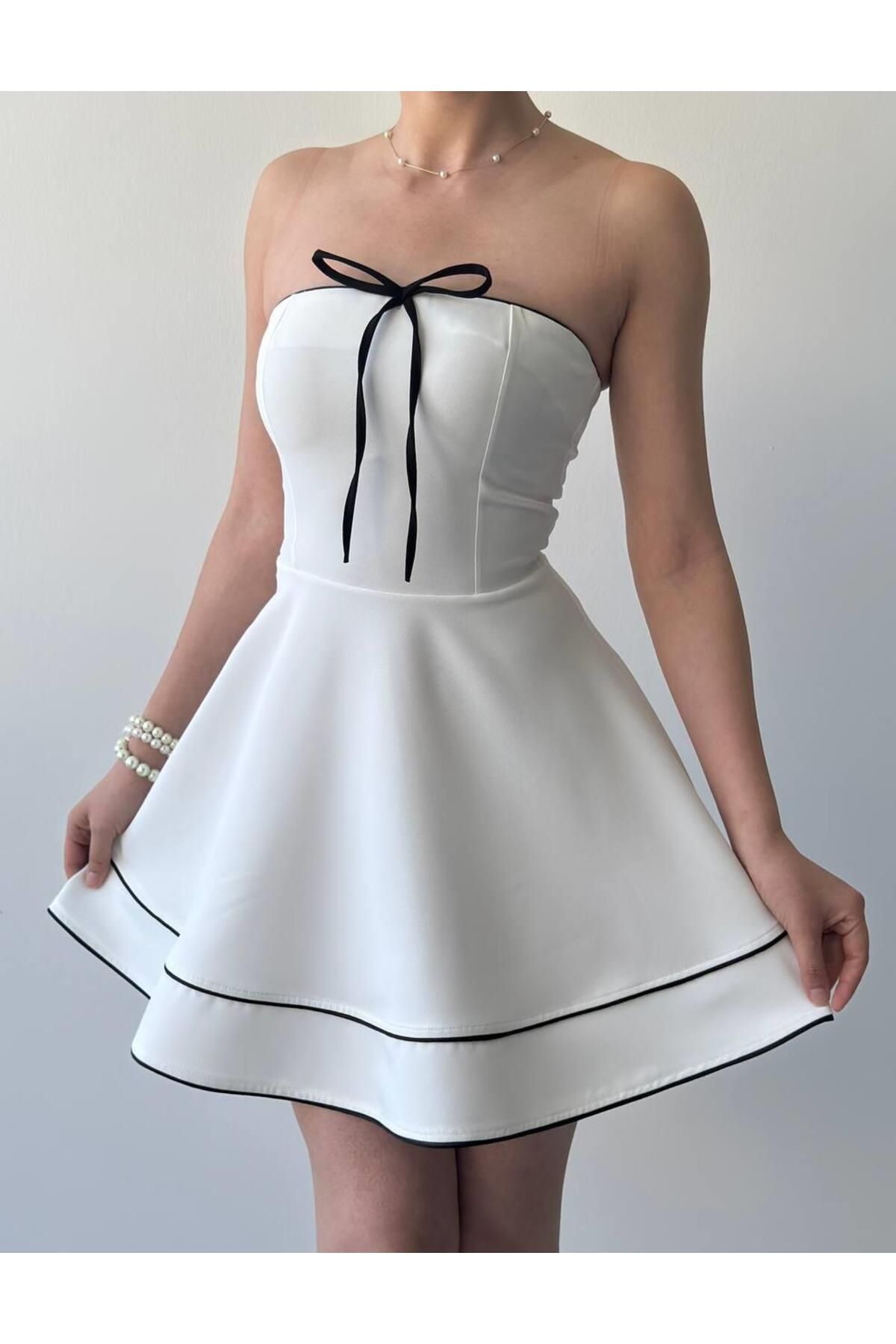 conconmoda Straplez İp Fiyonk Detay Atlas Mini Camille Elbise
