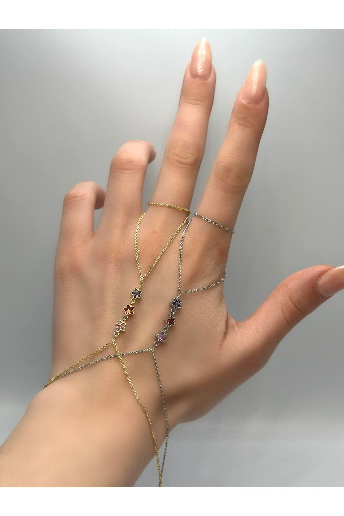 MyladyAccessoriess Renkli Yıldız Detay Çelik Şahmeran Gümüş