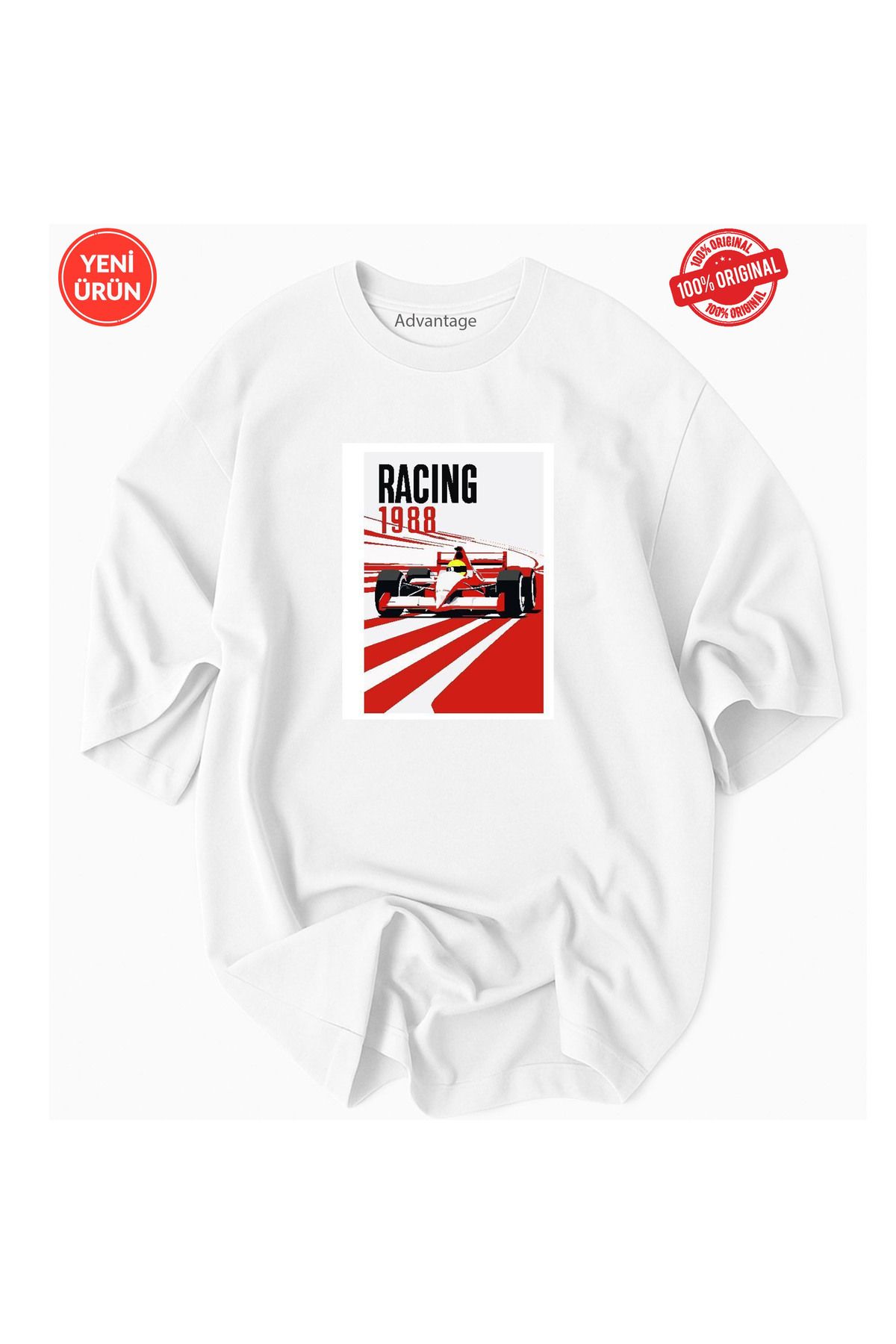 Advantage Kırmızı Spor Araba Detaylı JDM Racıng Baskılı Oversize %100 Pamuk Premium T-Shirt