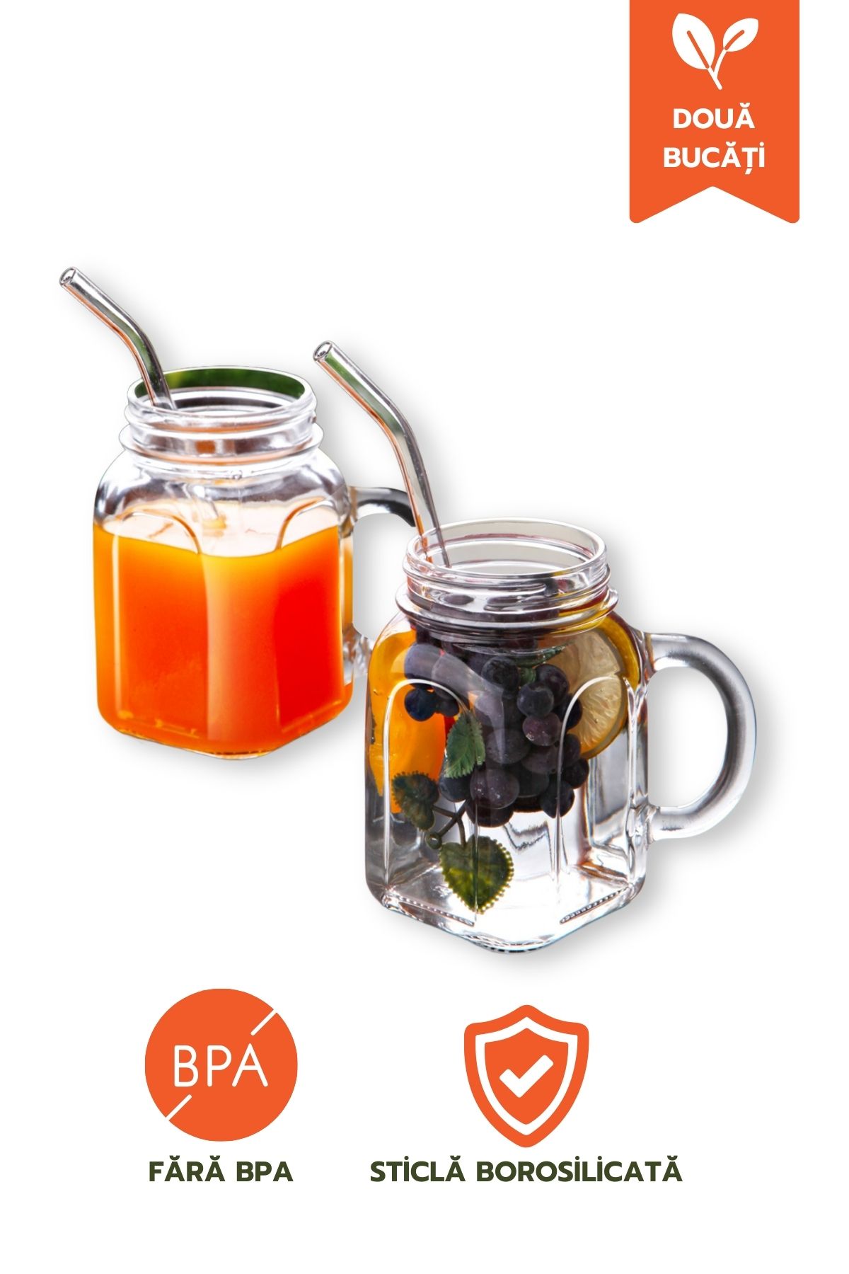 Ginza Maison Set De 2 Căni De Sticlă Cu Mâner Pentru Limonadă, Băuturi Răcoritoare, Cocktailuri - One Size
