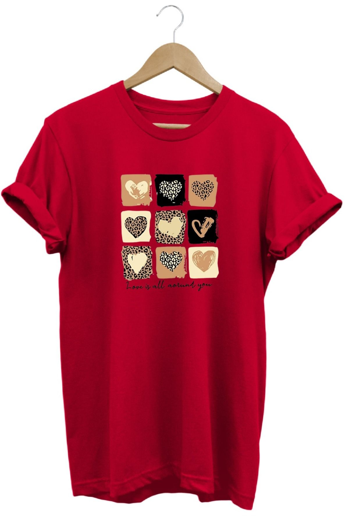 joyyfashion Kalp Baskılı T-Shirt