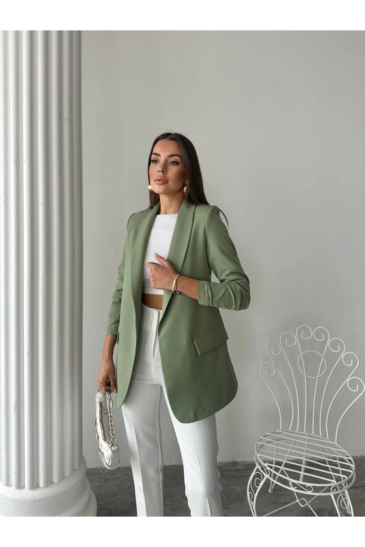 ENZOI Reguler Astarlı Kolu Büzgülü Blazer Ceket