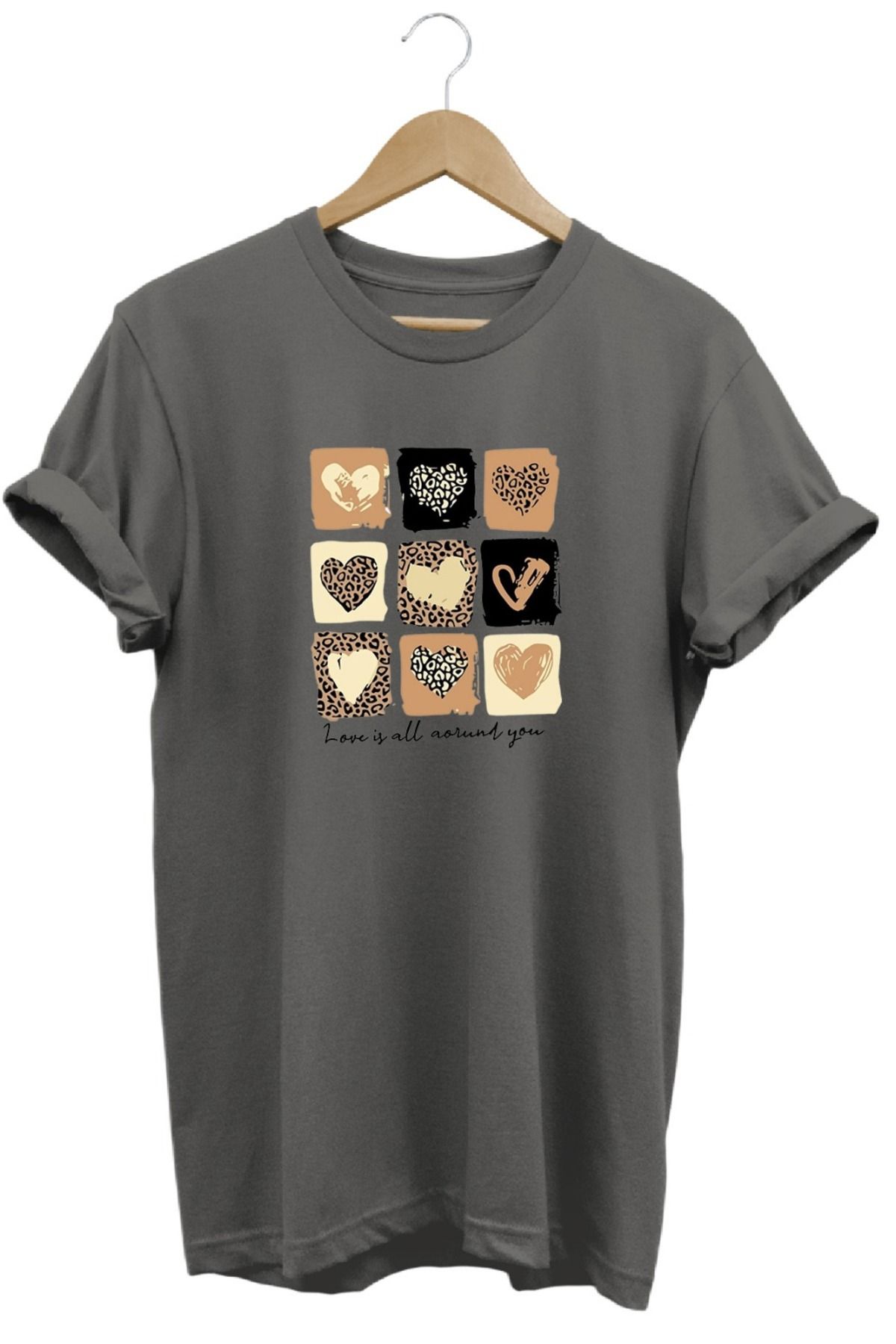joyyfashion Kalp Baskılı T-Shirt