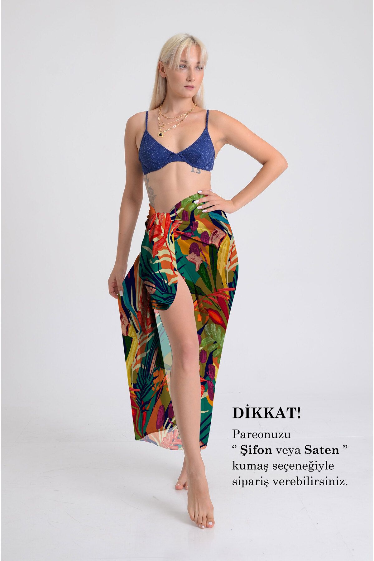 DESENİX Tropikal Desenli Pareo - 100x145 cm - İpeksi Şifon & Lüks Saten Kumaş Seçeneği - Plaj Elbisesi