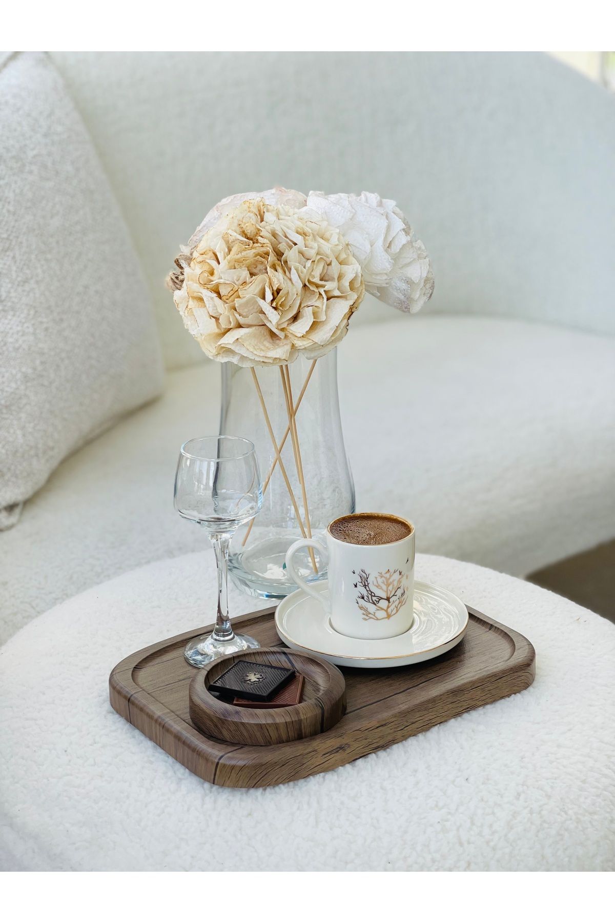MajesteHome Woodgrain Formo Ceviz Sunum Tepsisi – Doğal Ahşap Desenli MDF 25x17 cm tepsi kahve fincan dekoratif