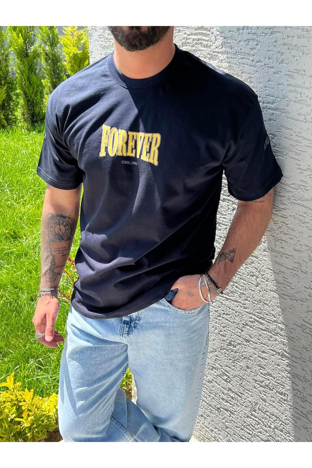 Elzem FOREVER Baskılı Oversize Tshırt Lacivert
