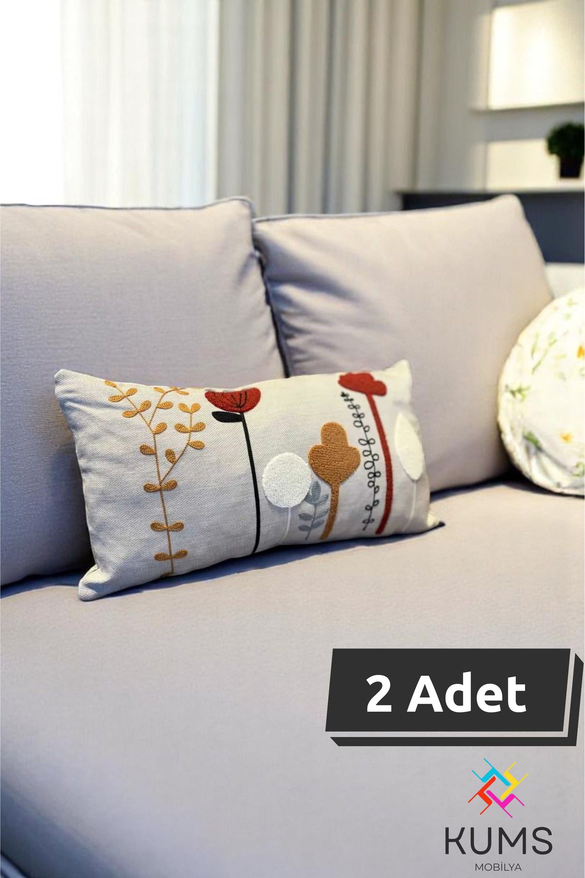 KUMS 2 Adet Kaliteli Nakış Baskılı Kırlent Kılıfı – Sadece Kılıf, 29x45 cm