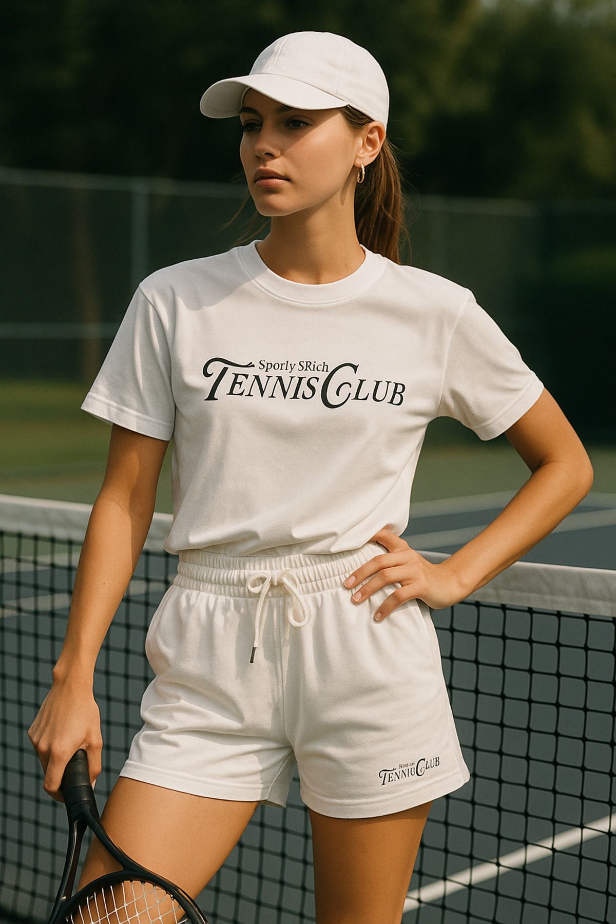 Rich Kadın Sporty Kısa Kollu Bisiklet Yaka Oversize T-shirt ve Şortlu Alt Üst Takım Tenis İkili Takım