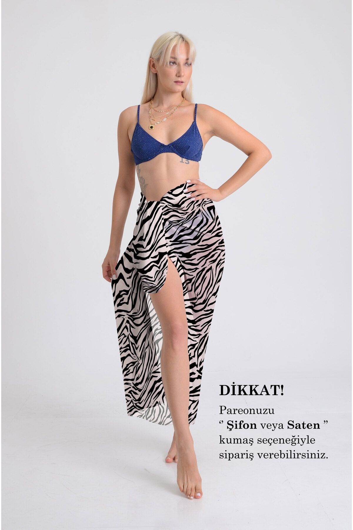 DESENİX Zebra Desenli Pareo - 100x145 cm - İpeksi Şifon & Lüks Saten Kumaş Seçeneği - Plaj Elbisesi
