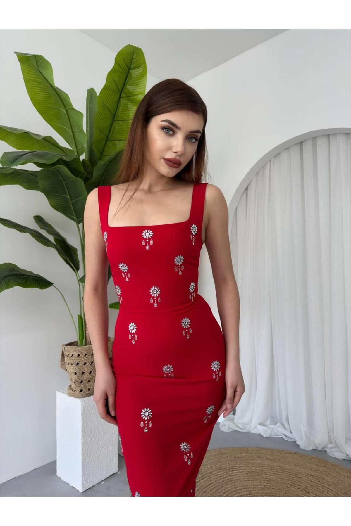 conconmoda Francisco Taşlı Atlas Uzun Elbise