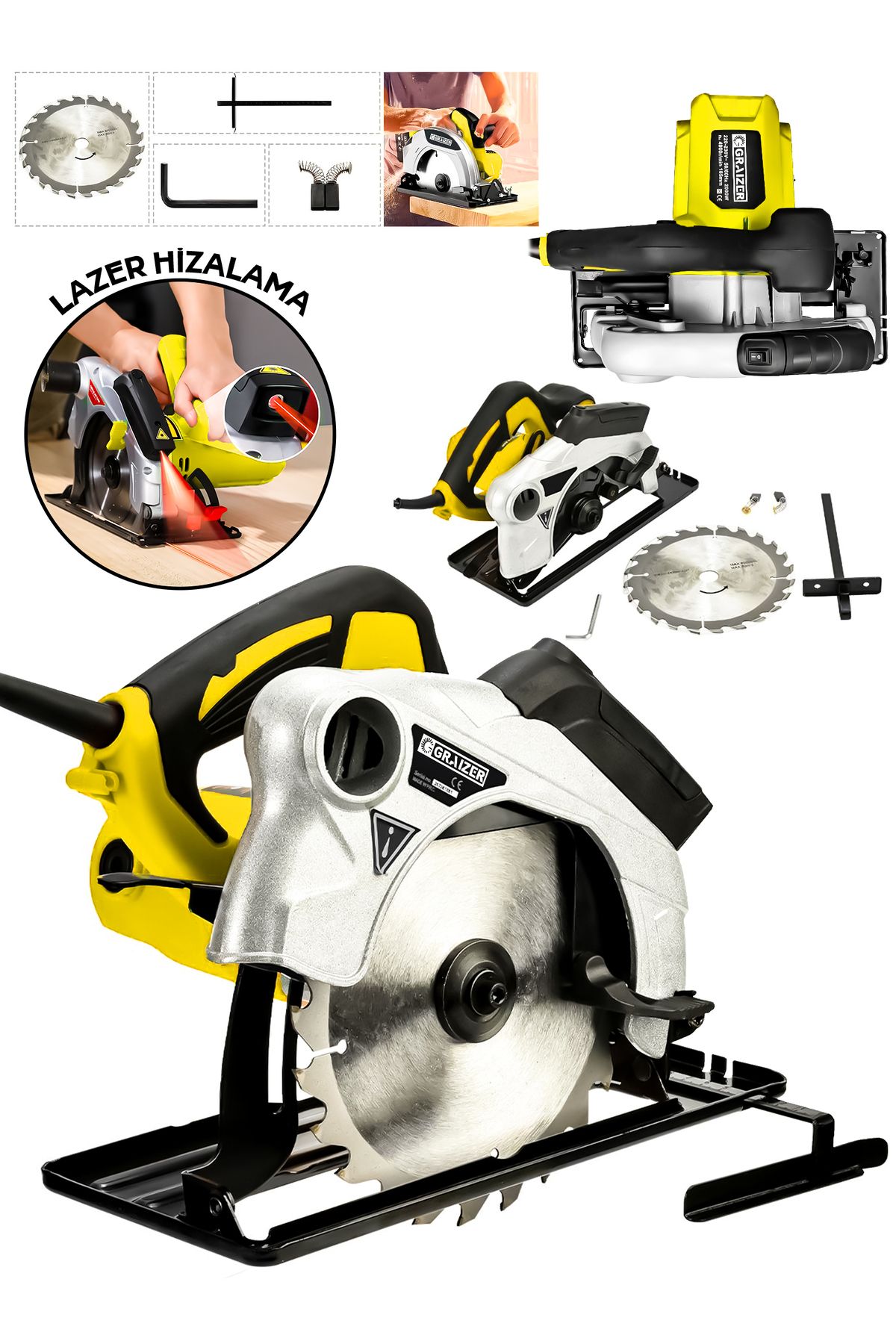 Graizer Powerforge Profesyonel Elektrikli Sunta Kesme Makinası Daire Testere-Sarı