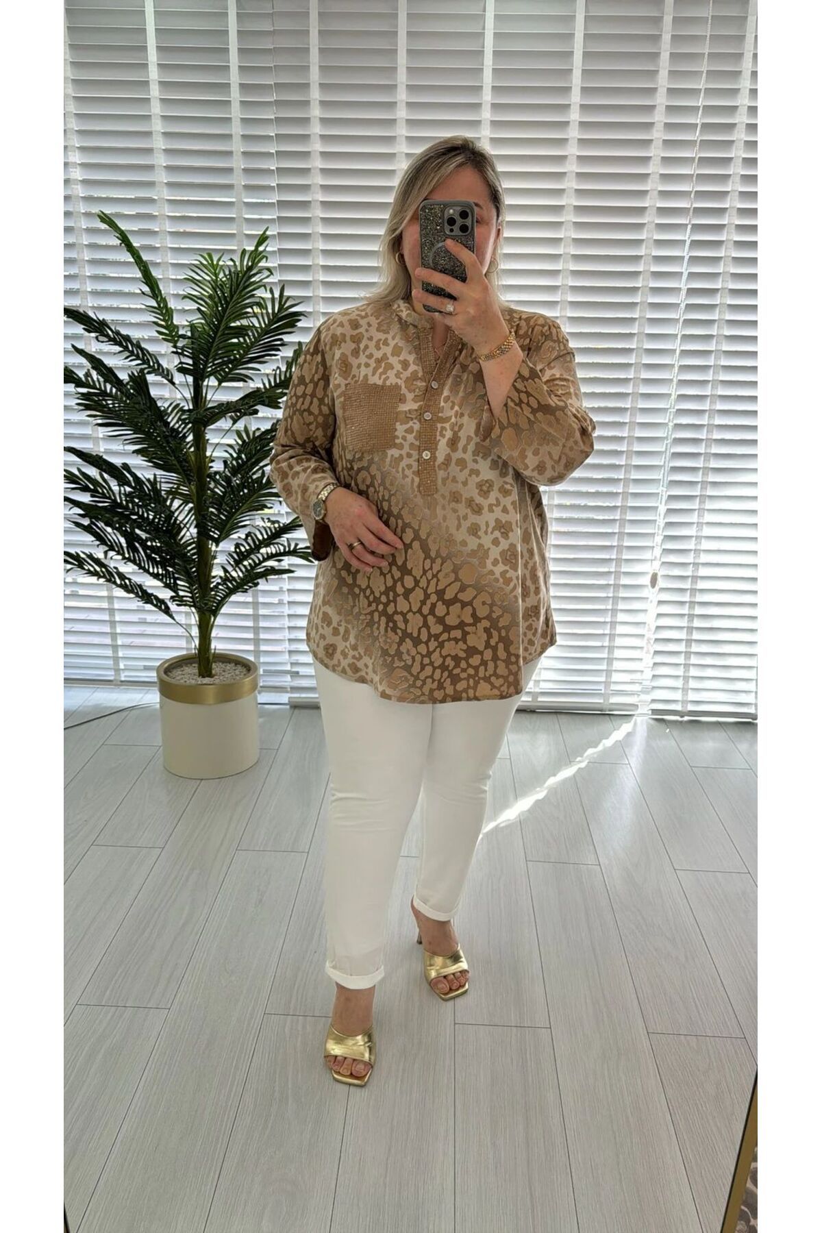 Octagon Bluz İtalyan Leopar Desen Pamuklu
