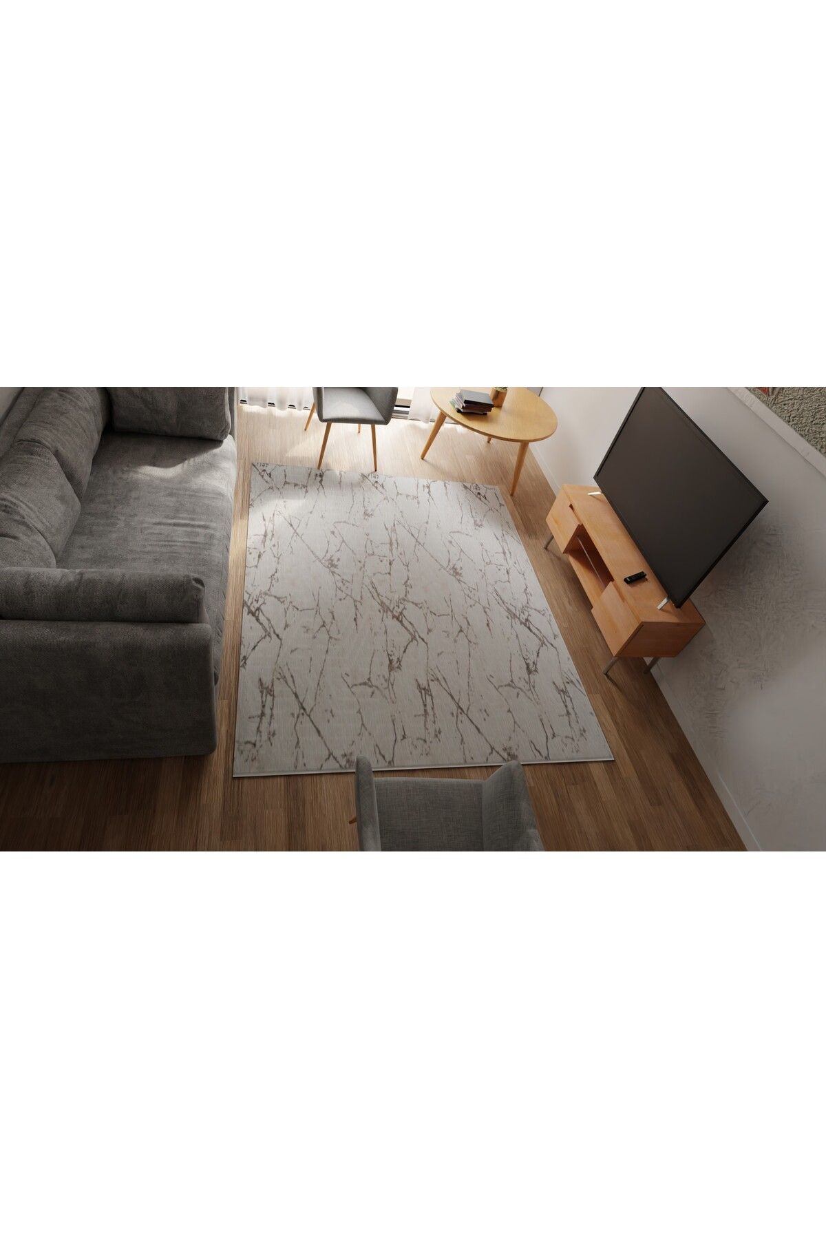 Yağmurser Gri beya 4 metre karı salon/mutfak halısı