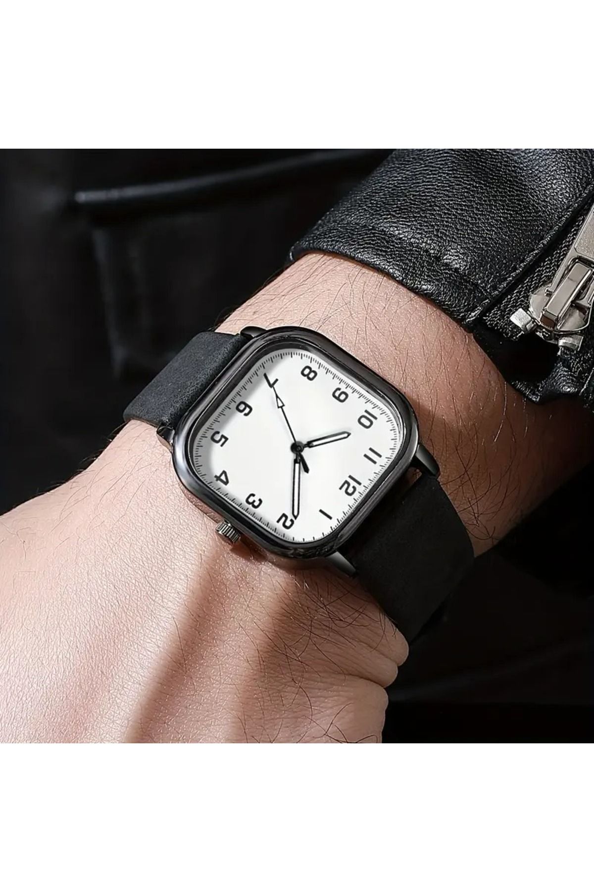 Feron accessories Kare Kadran Erkek Kol Saati–Deri Kordonlu Sade Saat (Siyah, Taba, Lacivert) TM511