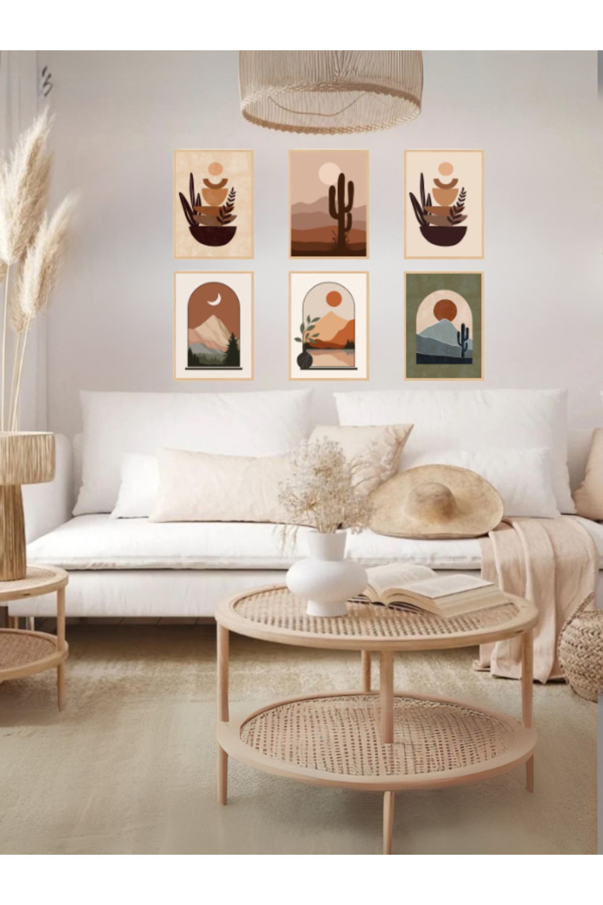 Tuba Decor 6 Parça Çerçeve Görünümlü MDF bohem Tablo Seti