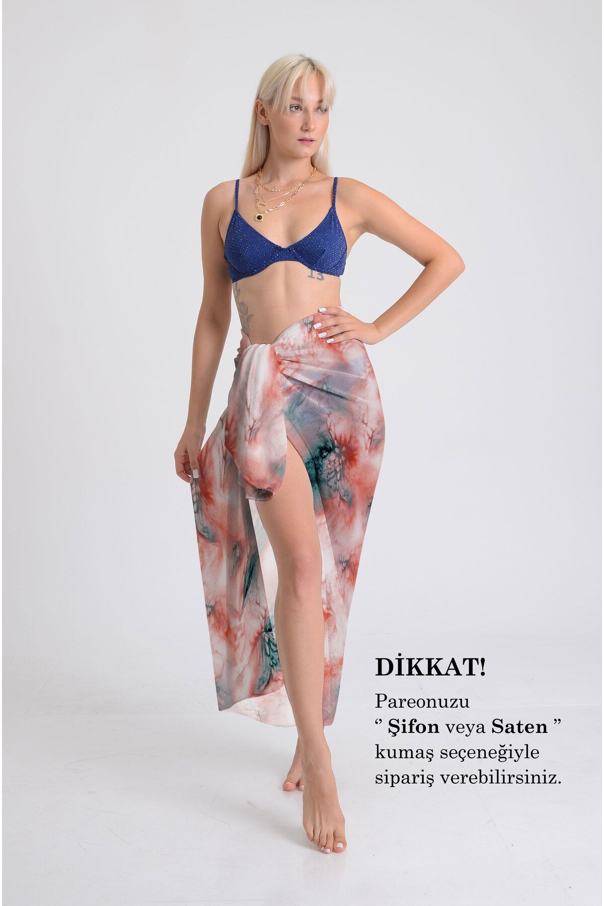DESENİX Renkli Batik Desenli Pareo - 100x145 cm - İpeksi Şifon & Lüks Saten Kumaş Seçeneği - Plaj Elbisesi