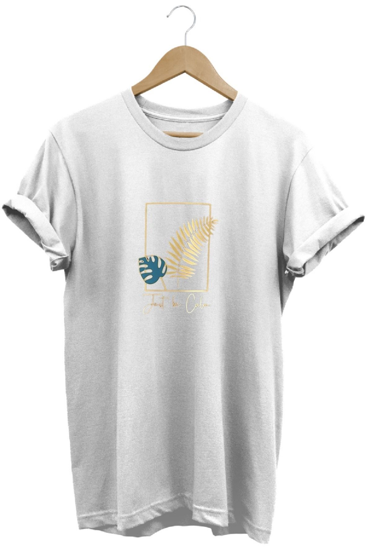 joyyfashion Yaprak Baskılı T-Shirt