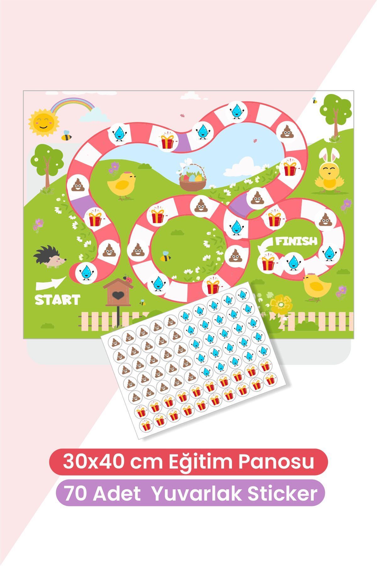 Piksel Grafik Doğa Temalı Eğlenceli ve Eğitici Tuvalet Eğitimi Sticker Panosu 30x40 cm