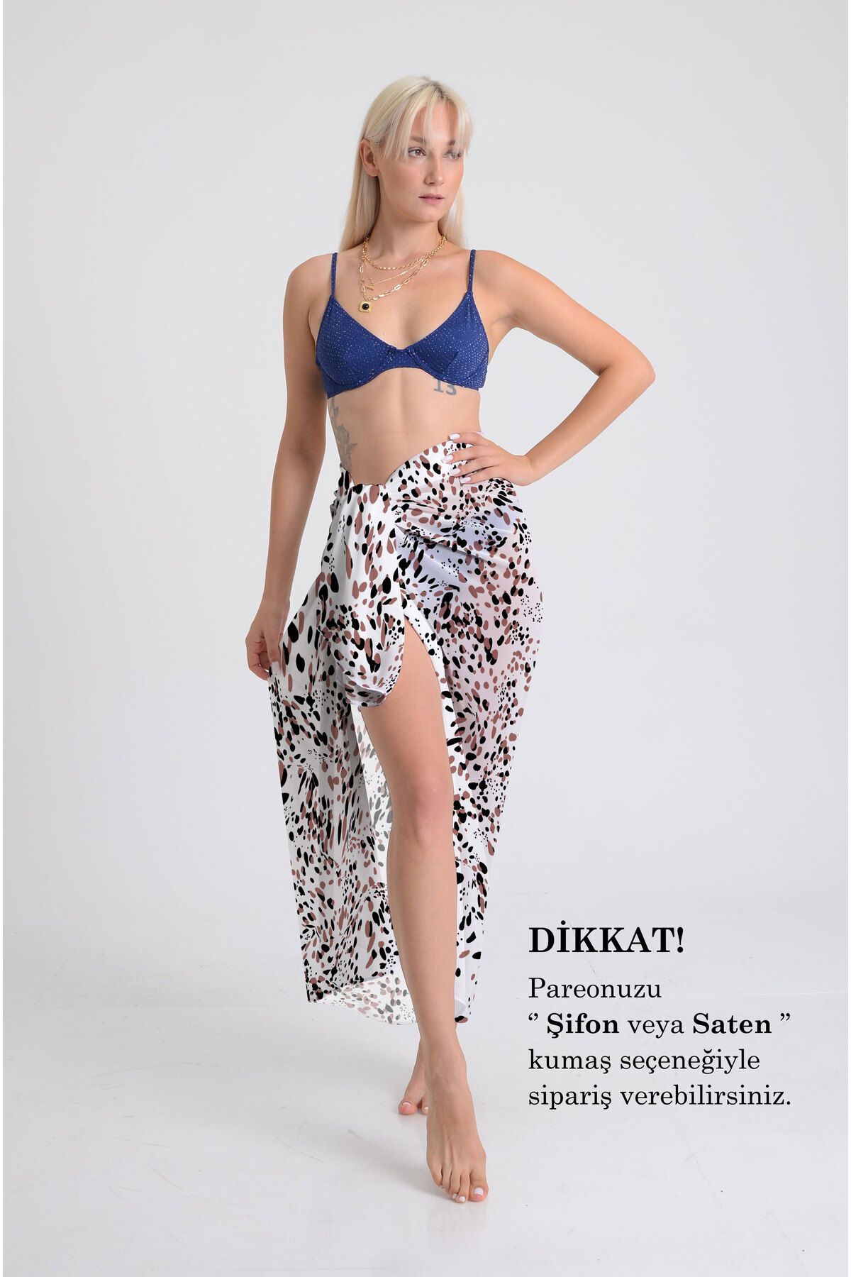 DESENİX Noktalı Leopar Desenli Pareo - 100x145 cm - İpeksi Şifon & Lüks Saten Kumaş Seçeneği - Plaj Elbisesi