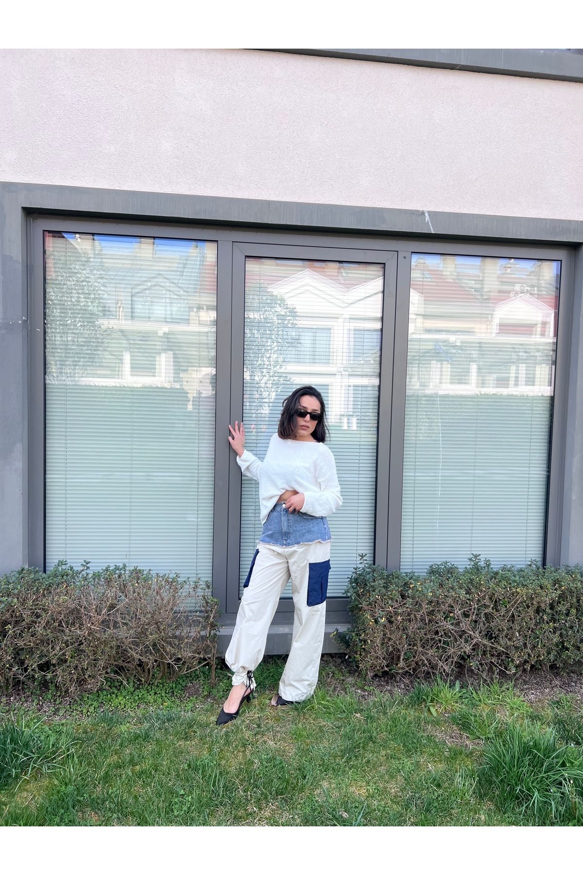 e&dcollezione Denim detaylı cepli paraşüt pantolon mavi