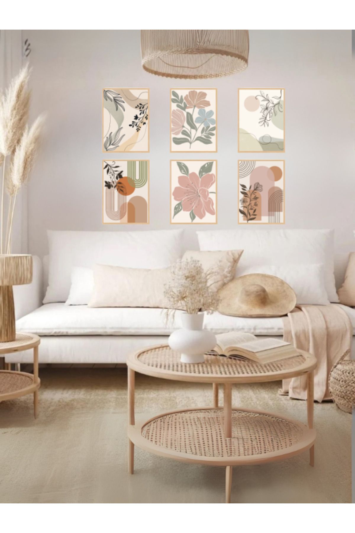 Tuba Decor 6 Parça Çerçeve Görünümlü MDF bohem Tablo Seti