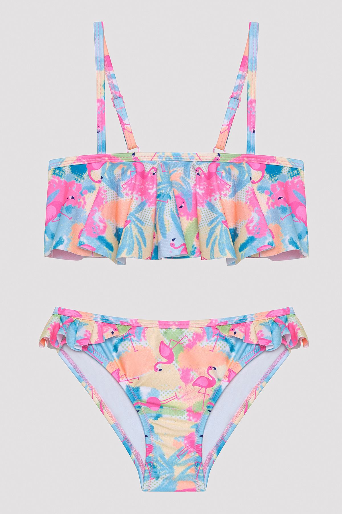 Kız Çocuk Flamingo Beach Bandeau Çok Renkli Bikini Takımı