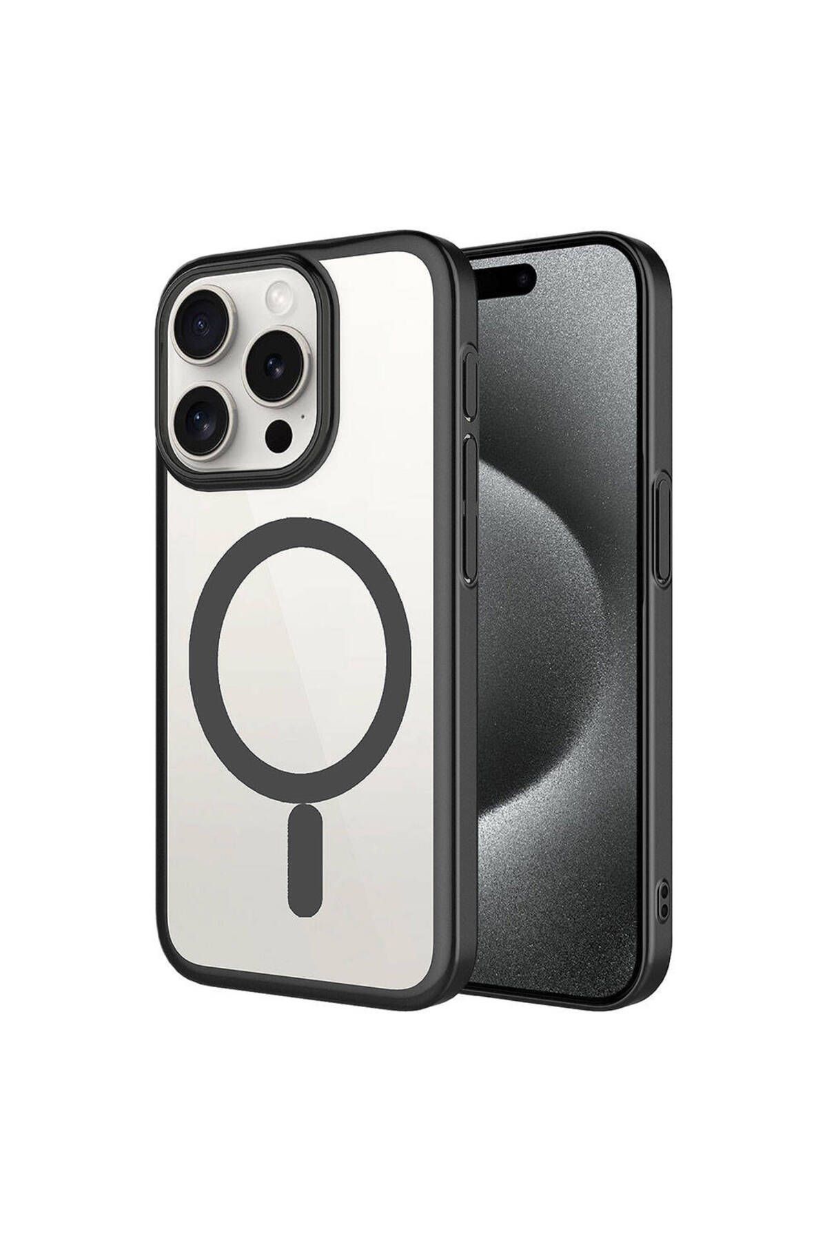 halkhouse İphone 15 Pro Max Kılıf Wireless Şarj Özellikli Sert PC Şık Mat Riksos Magsafe Kapak