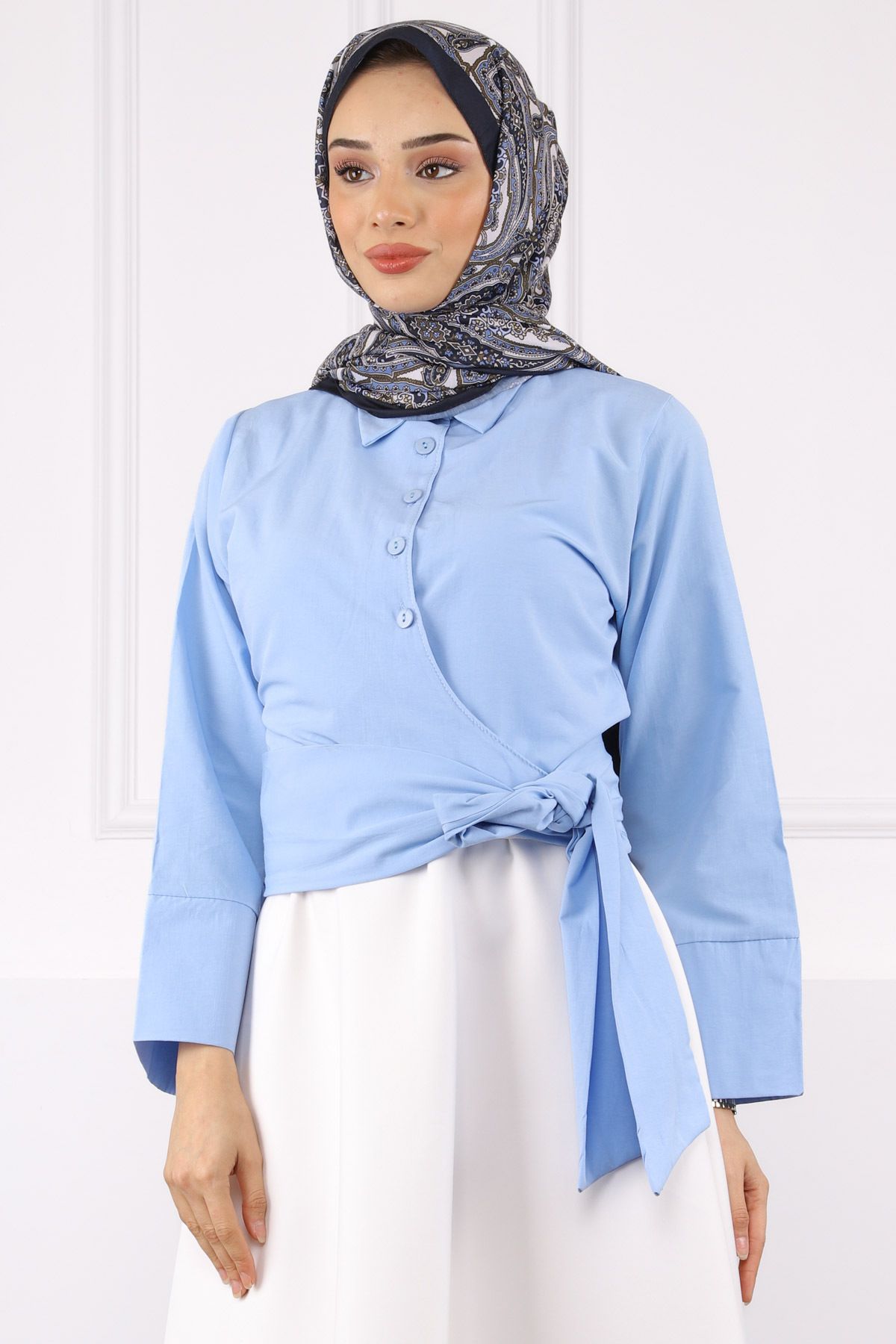 İmajButik Bebe Mavi Bel Bağlamalı Gömlek