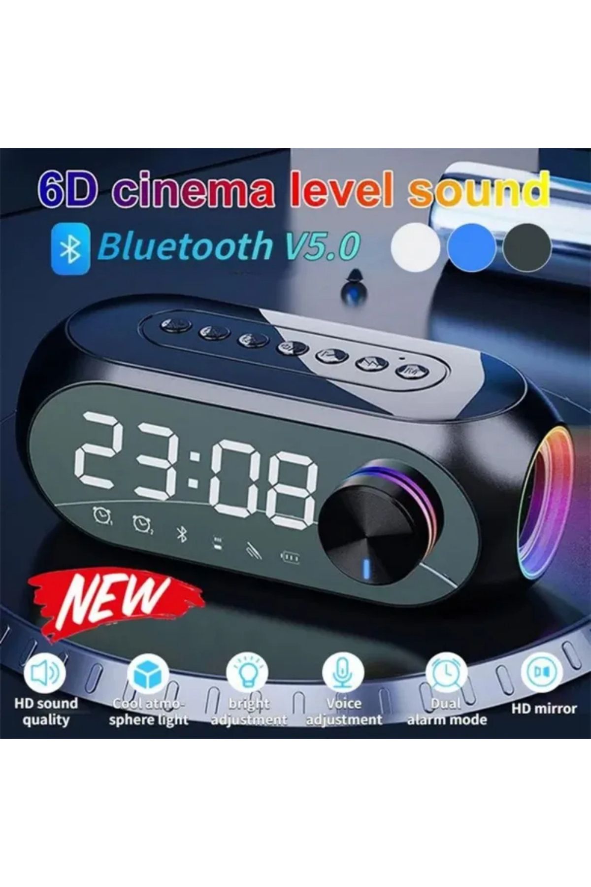 TeknoFaji Multifonksiyonel Bluetooth Dijital Masa Saati Hoparlör+RGB+FM-Radio+Alarm Masa Saati