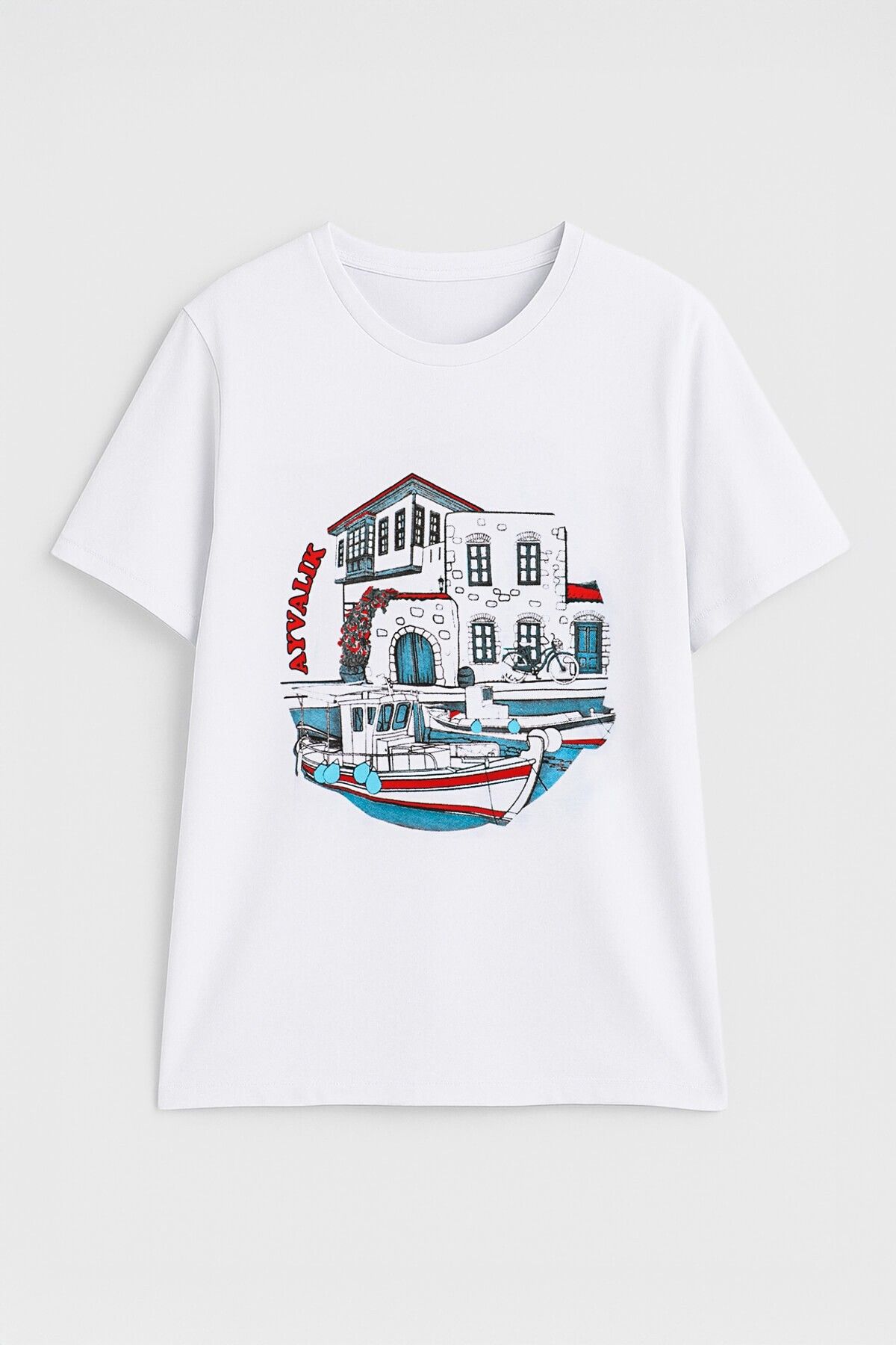 MARKAPIA WOMAN Kadın Bisiklet Yaka %100 Pamuk Ayvalık Baskılı Kısa Kollu T-Shirt