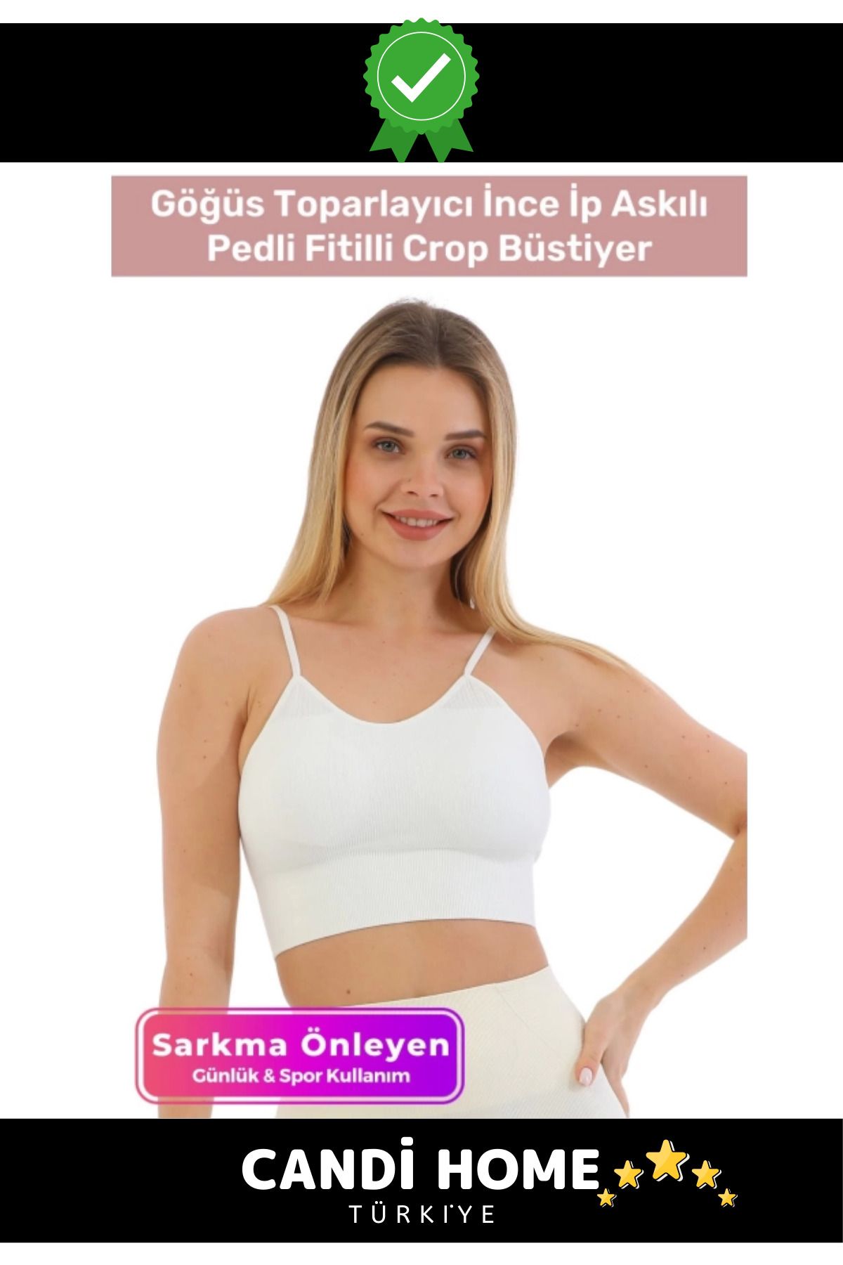 HOBİ CONDİ Premium TrendGöğüs Toparlayıcı Sarkma Önleyen Spor Günlük İnce İp Askılı Pedli Fitilli Crop Büstiyer