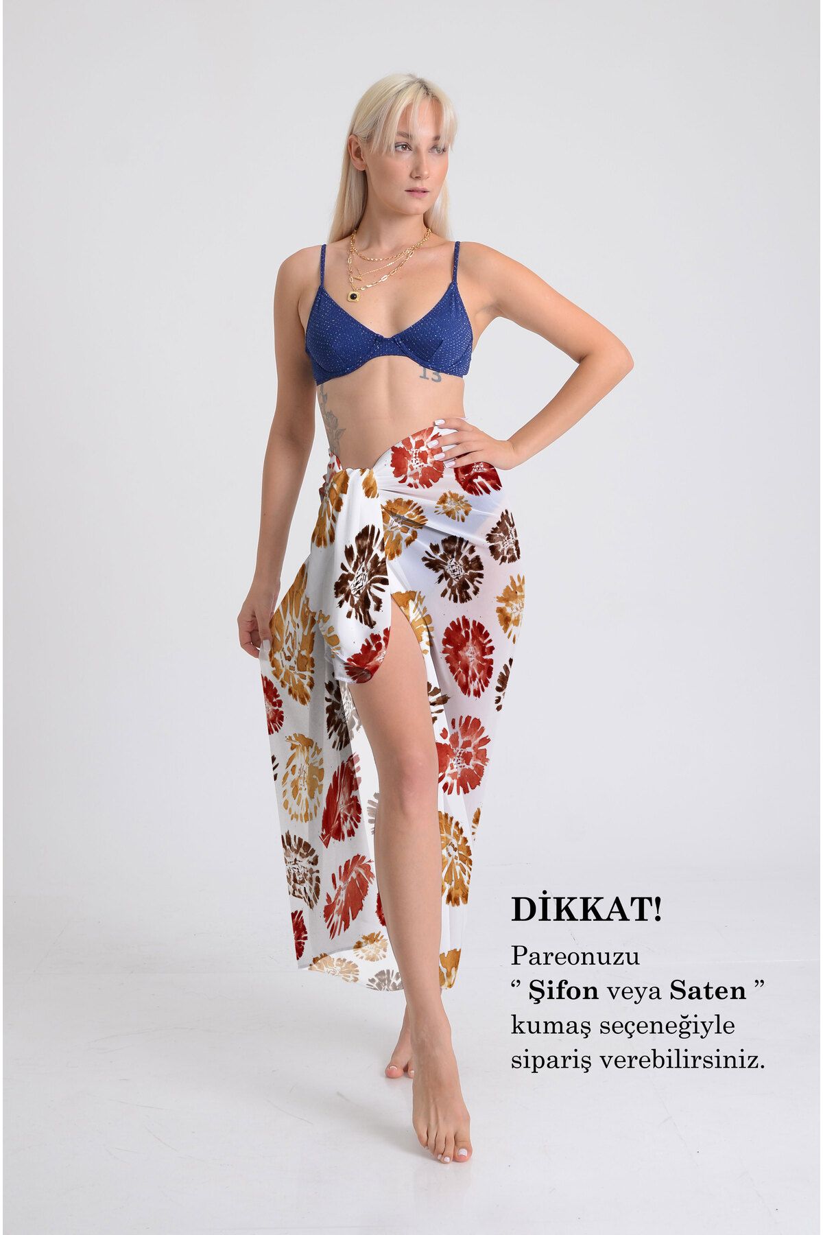 DESENİX Batik Lekeleri Desenli Pareo - 100x145 cm - İpeksi Şifon & Lüks Saten Kumaş Seçeneği - Plaj Elbisesi