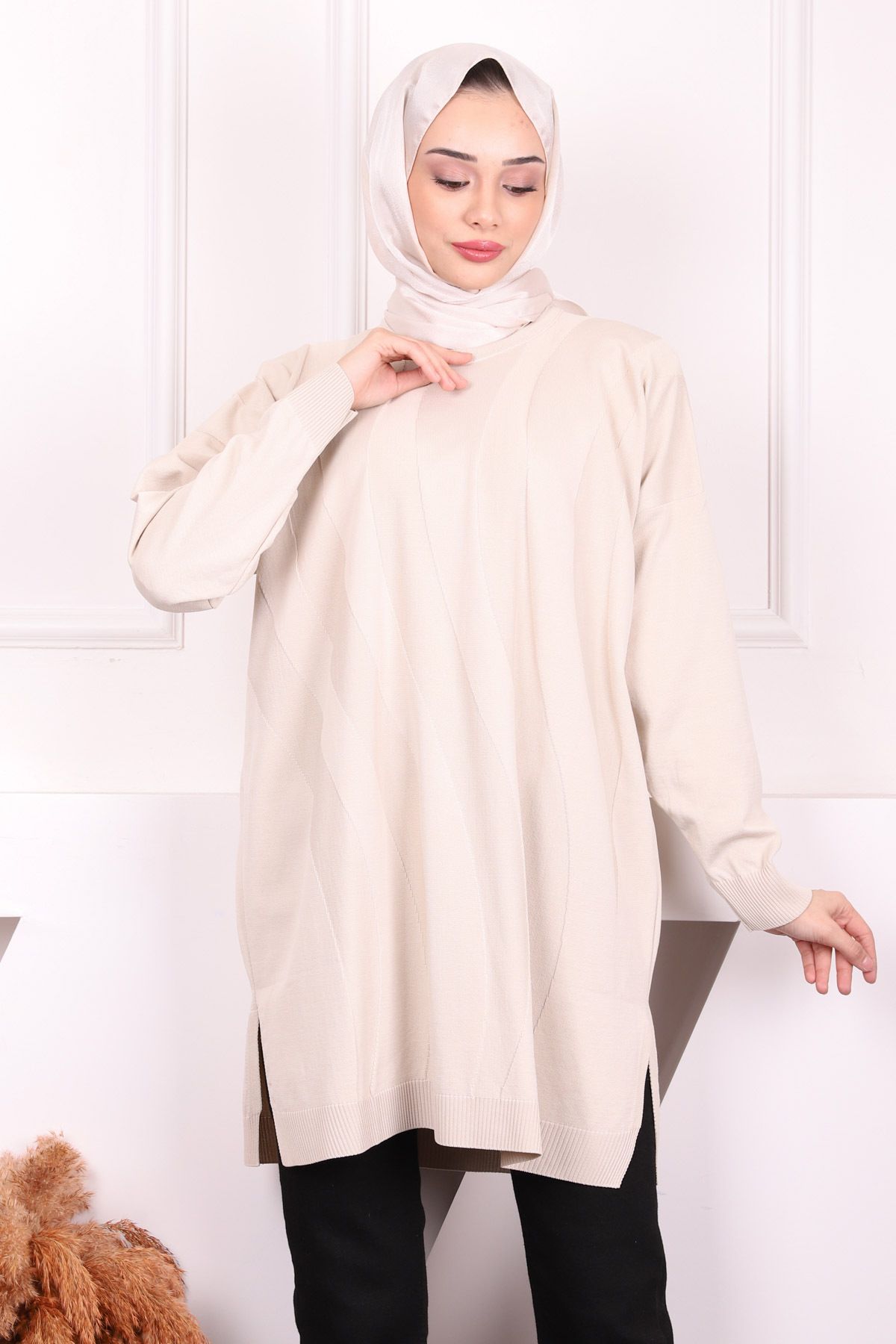 İmajButik Krem Soğuk İplik Merserize Triko Tunik