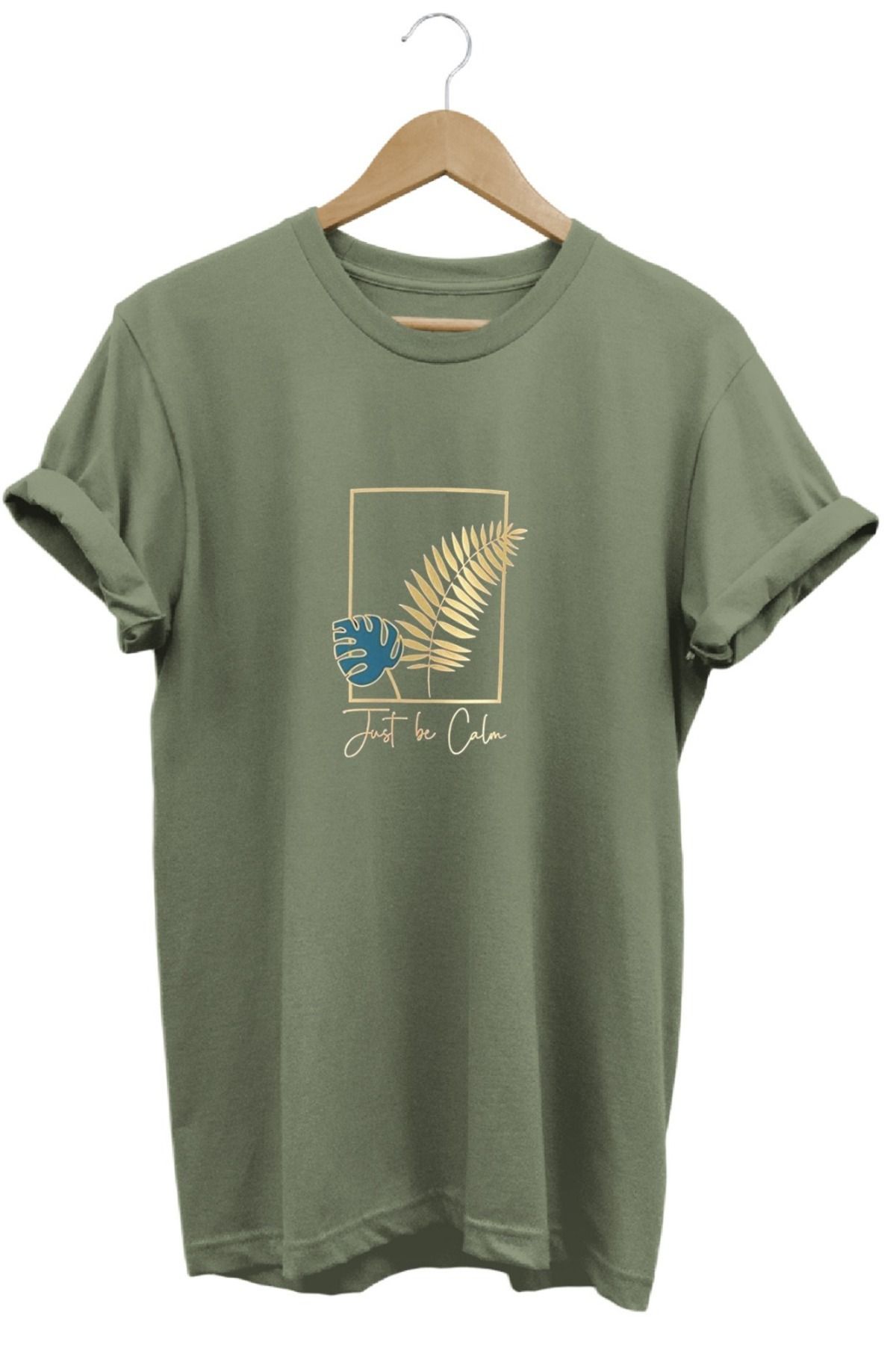 joyyfashion Yaprak Baskılı T-Shirt