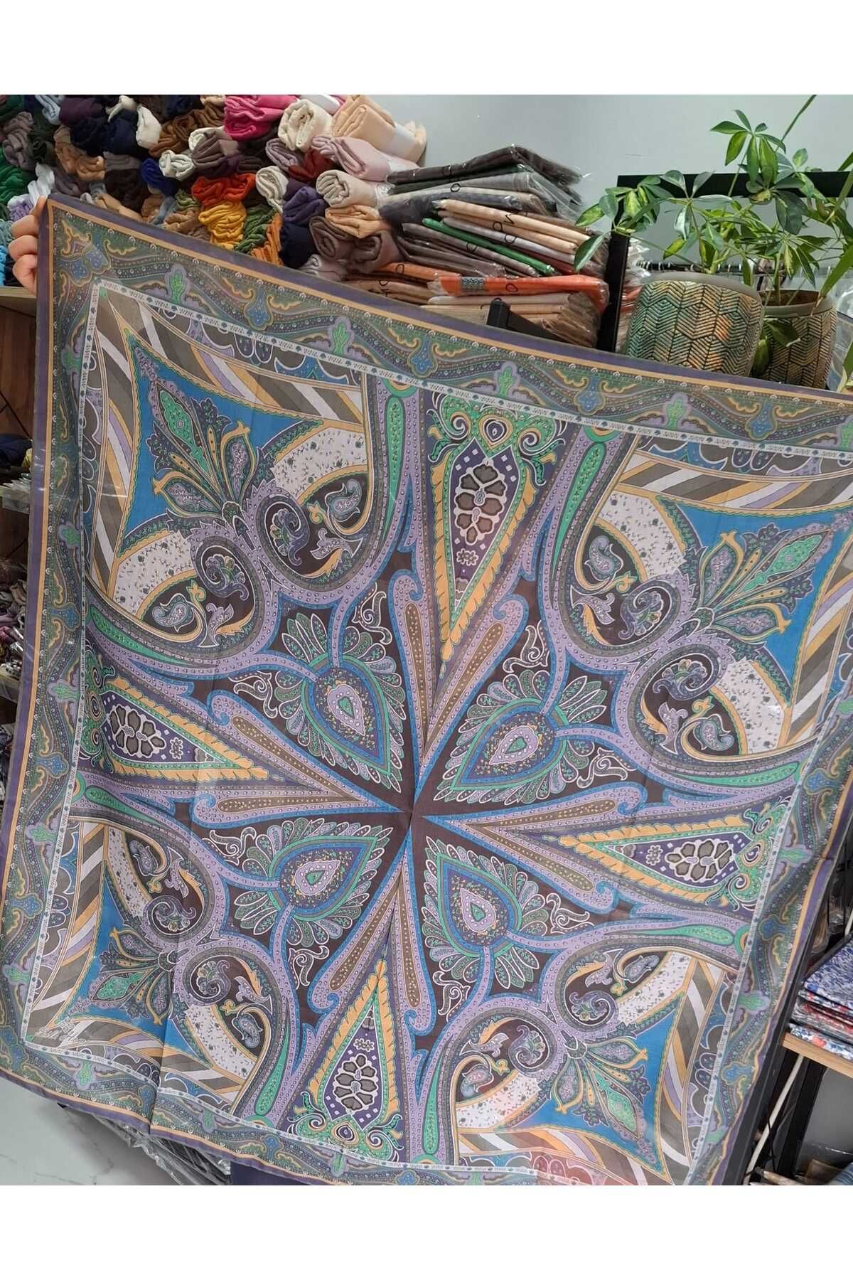 Silk Home Aminenesil Etnik Desen Soft Pamuk Eşarp Sarı Mor Mavi