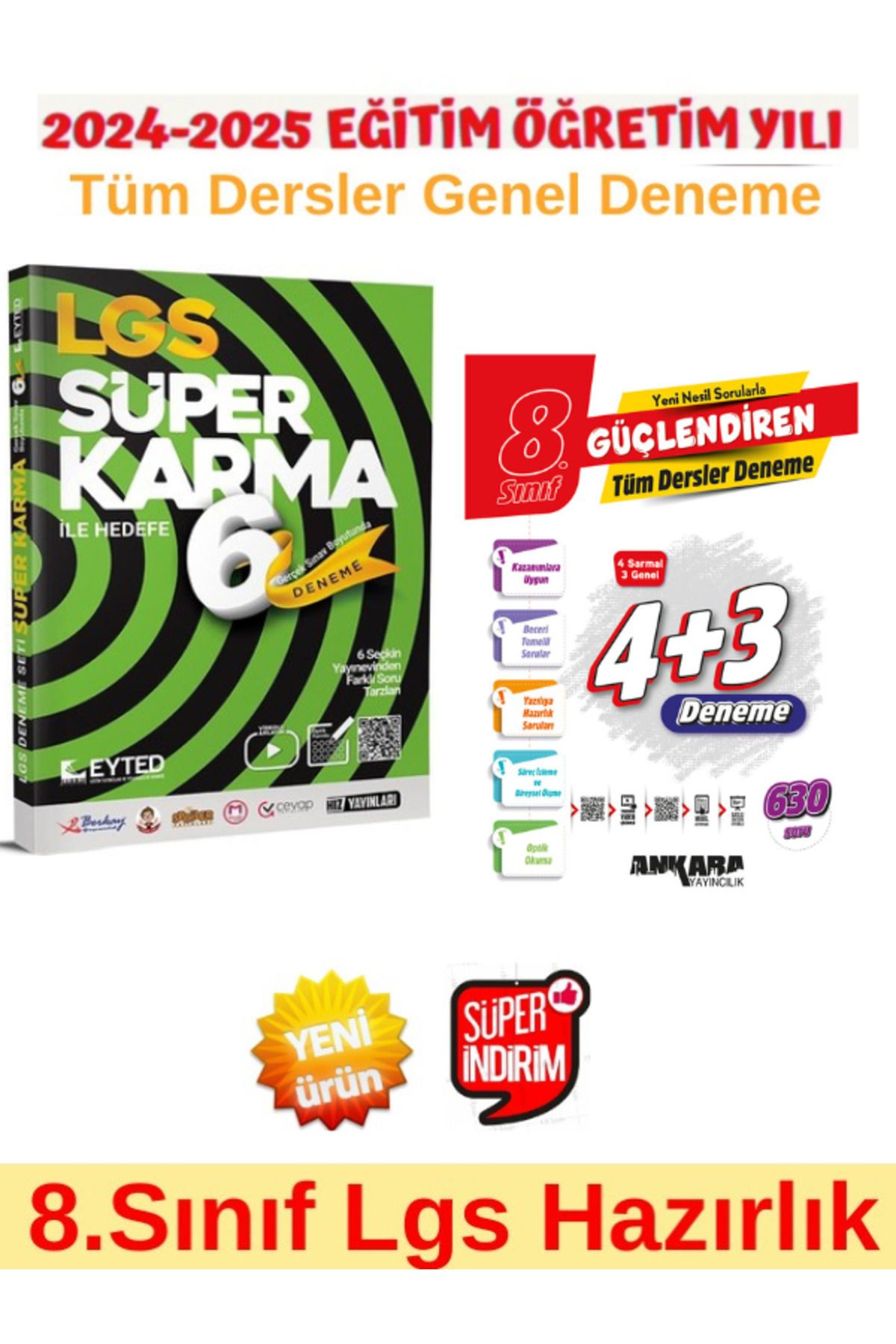 EYTED Yayınları 8.Sınıf Lgs Tüm Dersler Süper Karma 6 lı Deneme+Ankara 8.Sınıf Lgs Güçlendiren 4+3 Deneme Seti