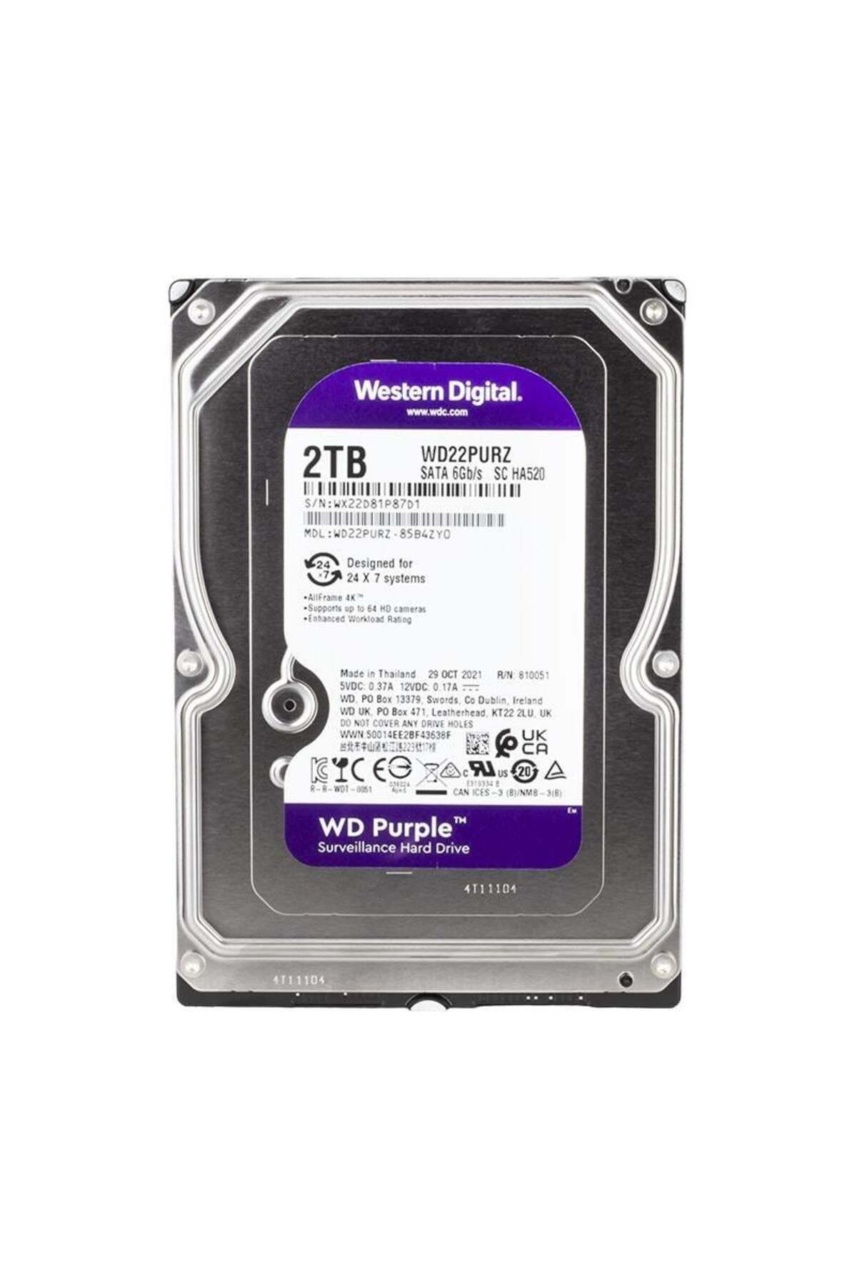 Western Digital Purple WD22PURZ 2 TB Sata 6GB/S 7-24 Güvenlik Harddisk