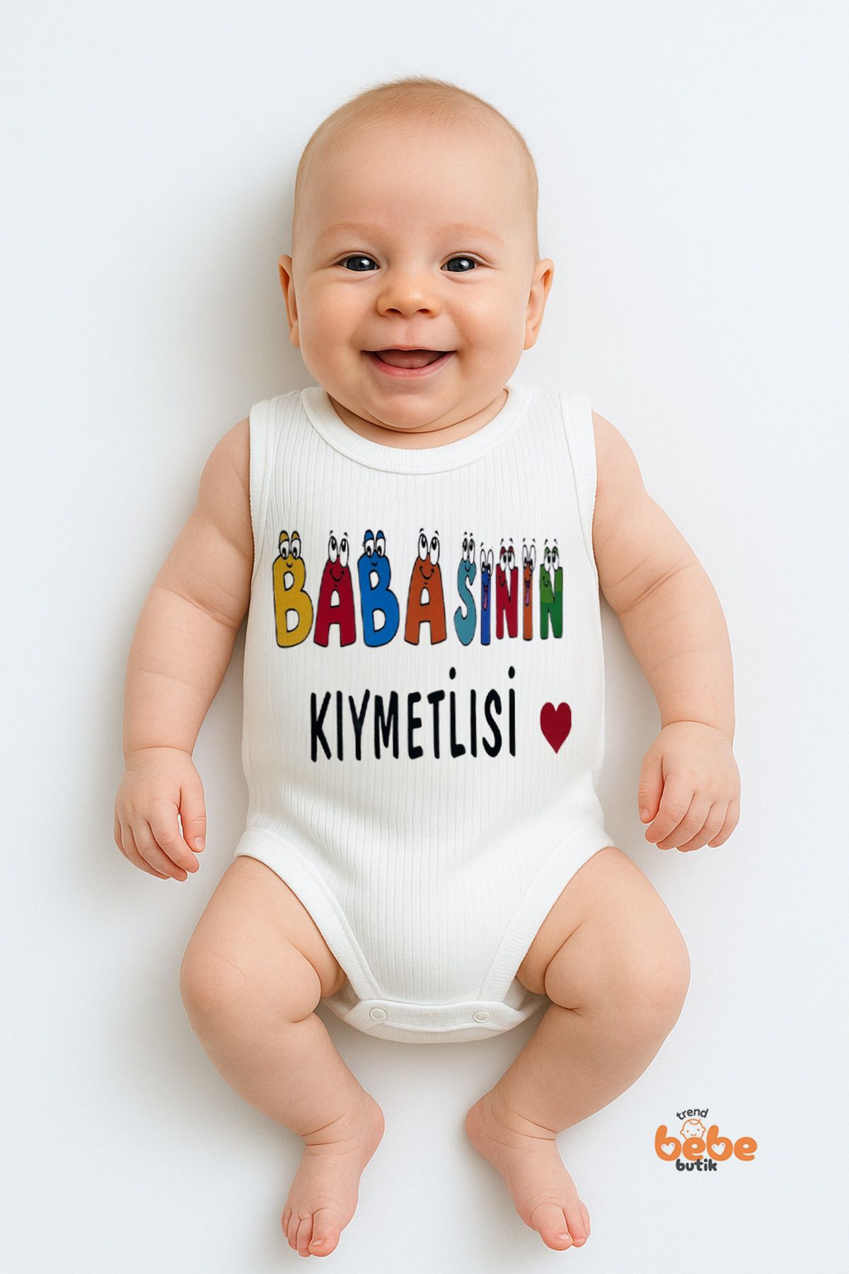 Trend Bebe Butik Babasının Kıymetlisi Yazılı %100 Pamuklu Ribana Çıtçıtlı Zıbın Body | 6-36 Ay Bebek Tulum