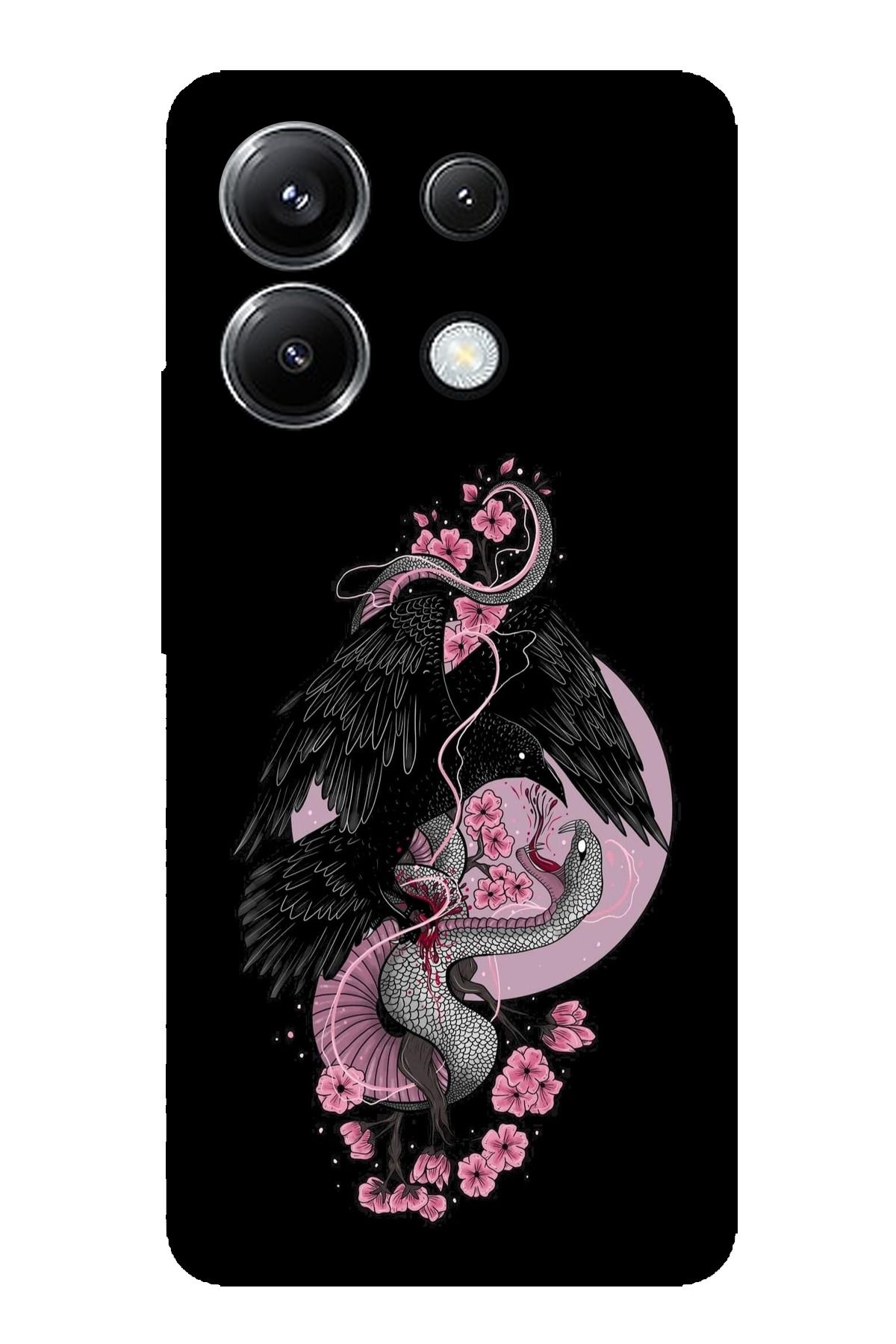 TechTree POCO X6 PRO Uyumlu Pembe Siyah Yılan Şeffaf Silikon Kılıf