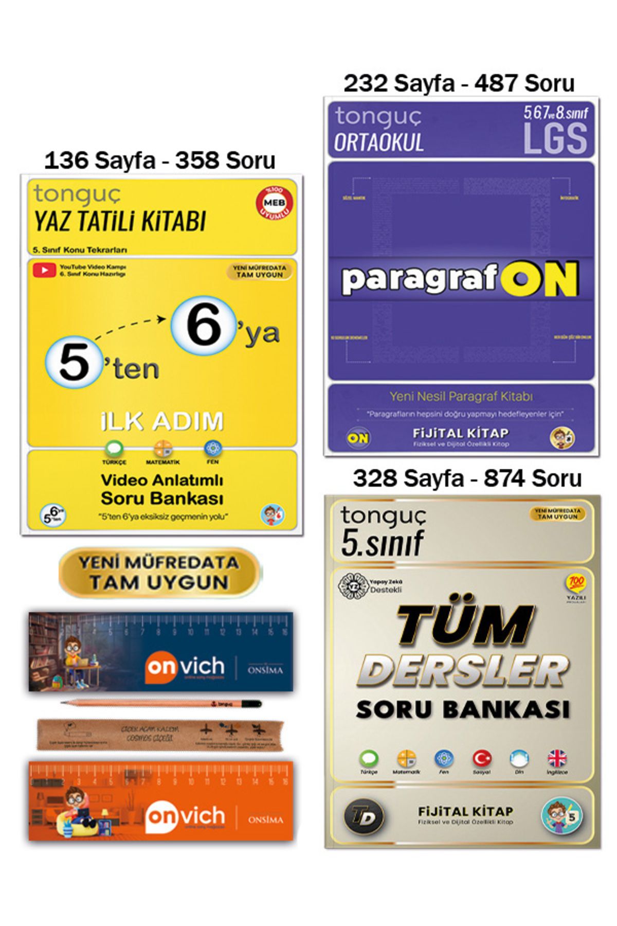 Tonguç Yayınları 6. Sınıf 5 ten 6 ya Hazırlık Yaz Tatili Tekrar Seti - Paragrafon - Tüm Dersler Soru Bankası 3 Kitap