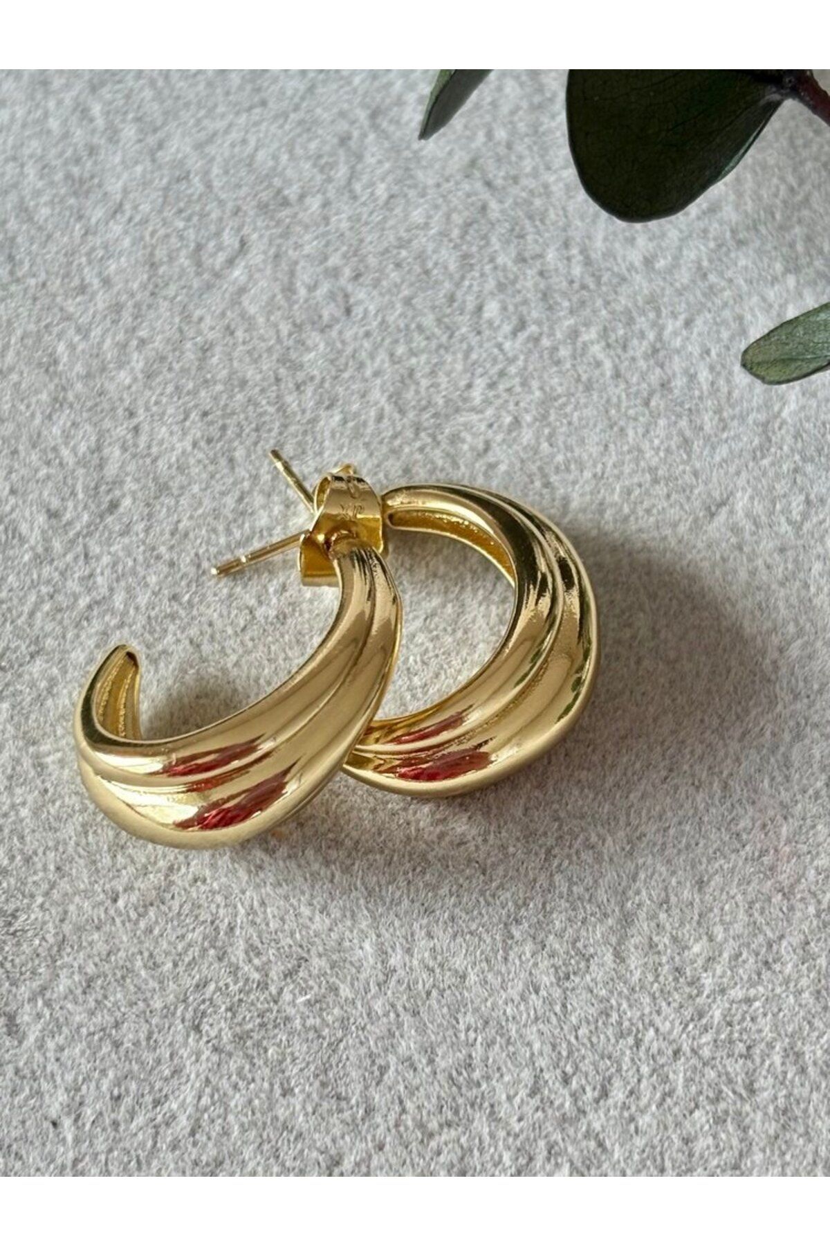 arya luxe 14k gold c form çizgili Xuping küpe