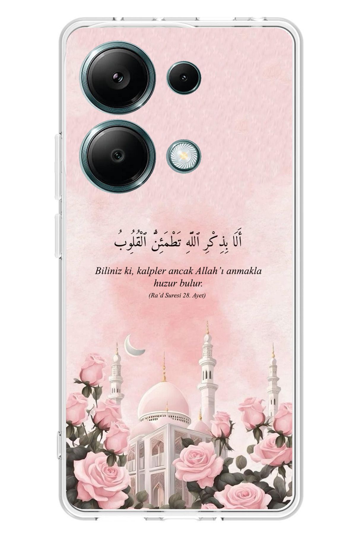 TechTree Redmi Note 13 PRO 4G Uyumlu Rad Suresi Cami ve Güller Şeffaf Silikon Kılıf