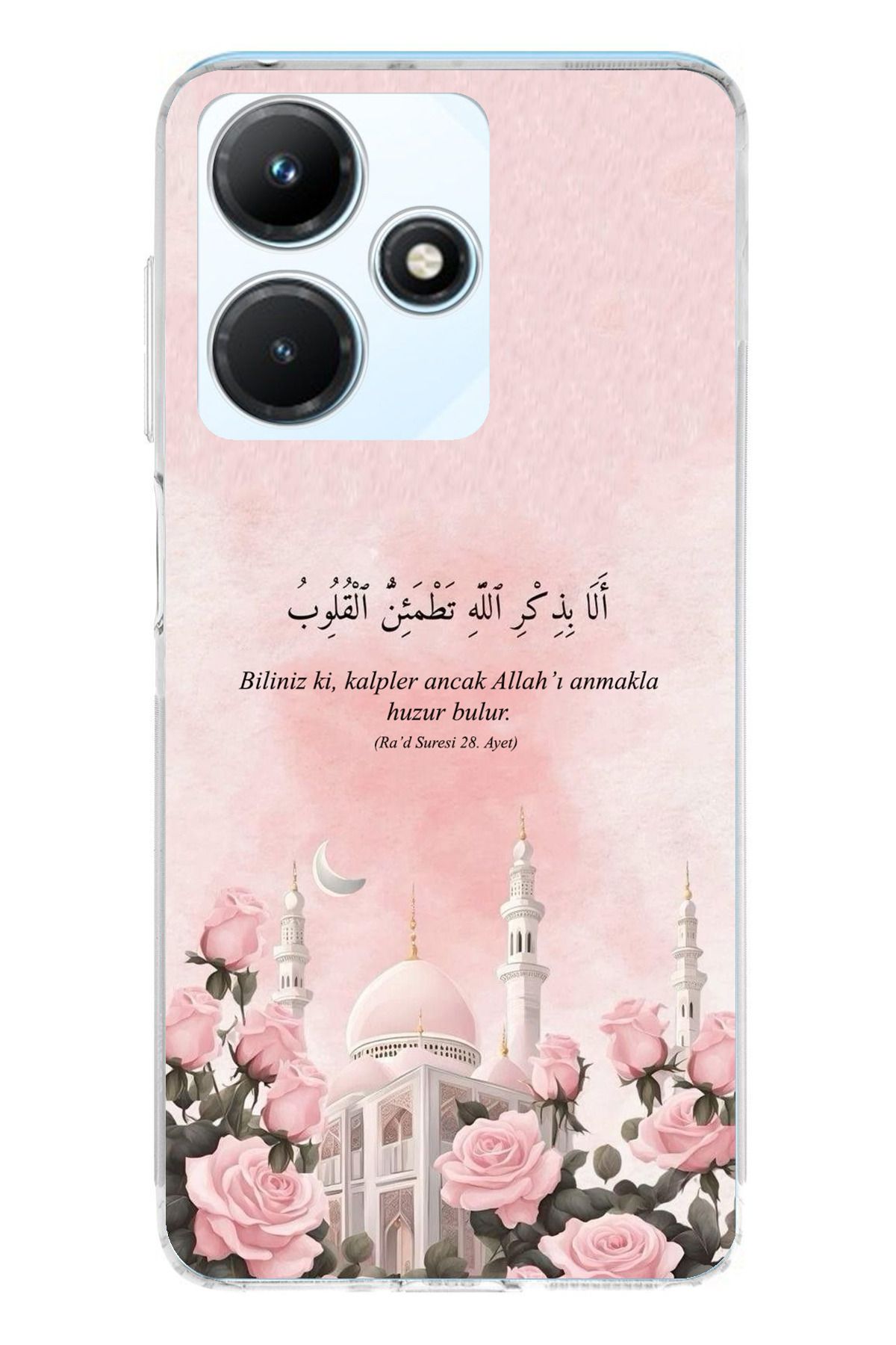 TechTree İnfinix Hot 30i Uyumlu Rad Suresi Cami ve Güller Şeffaf Silikon Kılıf