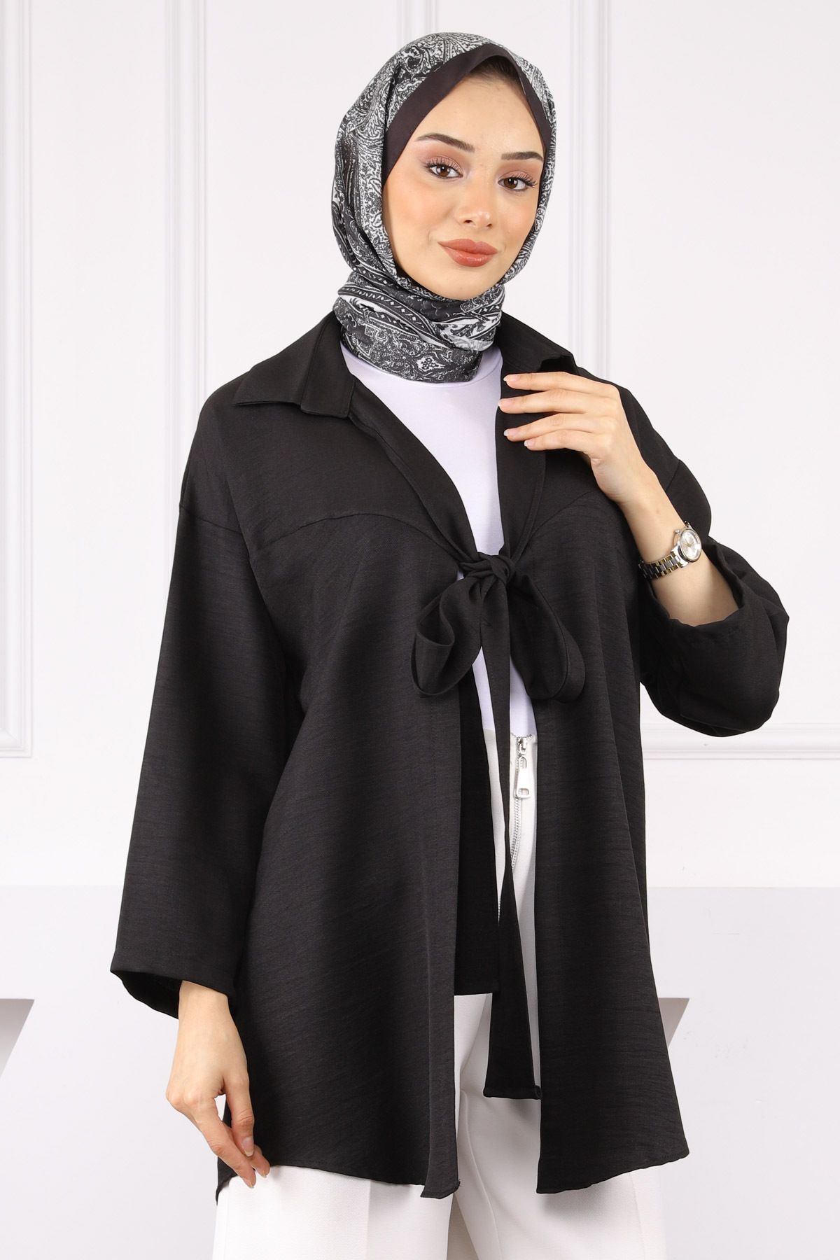 İmajButik Siyah Ön Bağlamalı Kimono