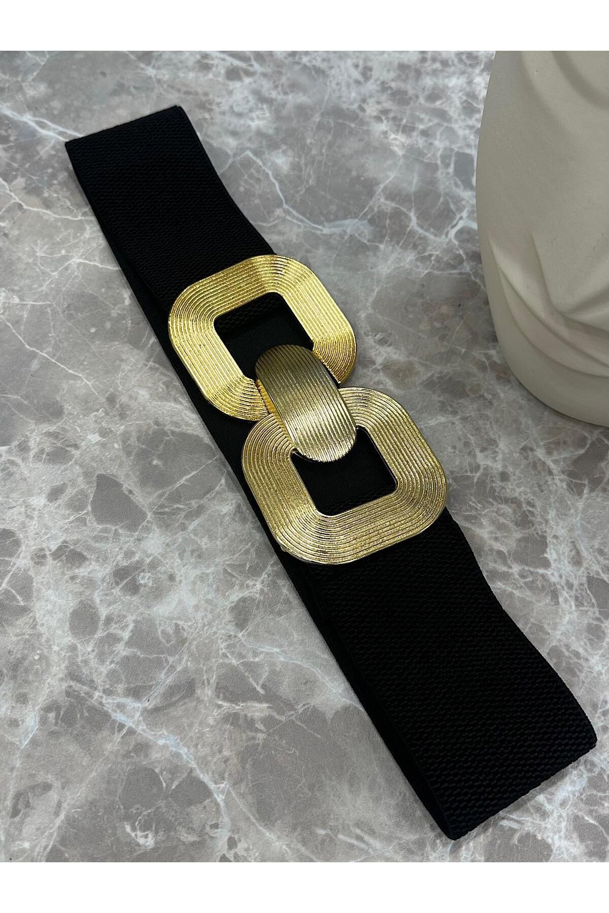 MELTEM TUĞAN Elastik Gold Tokalı Kemer SİYAH