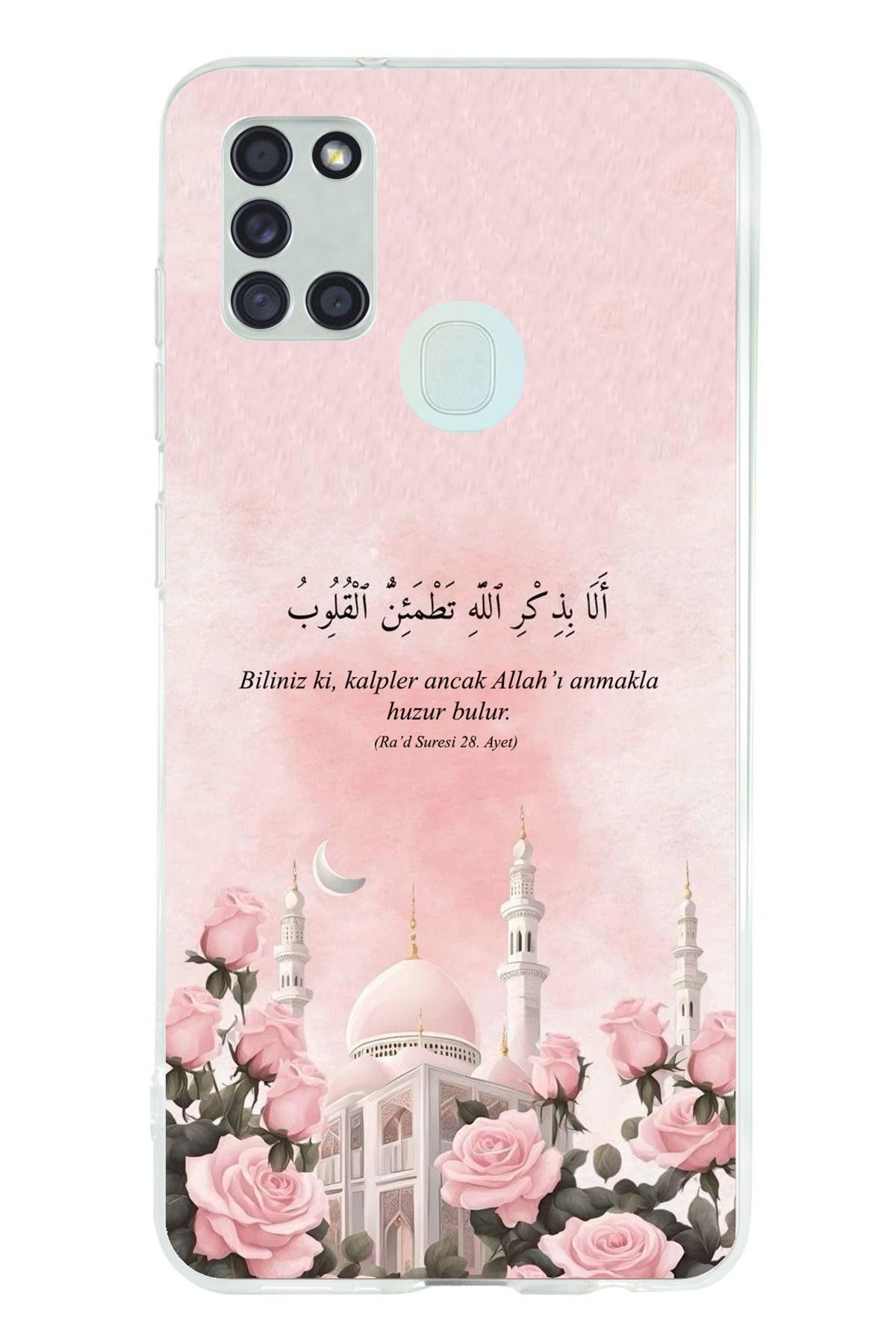 TechTree Samsung Galaxy A21S Uyumlu Rad Suresi Cami ve Güller Şeffaf Silikon Kılıf