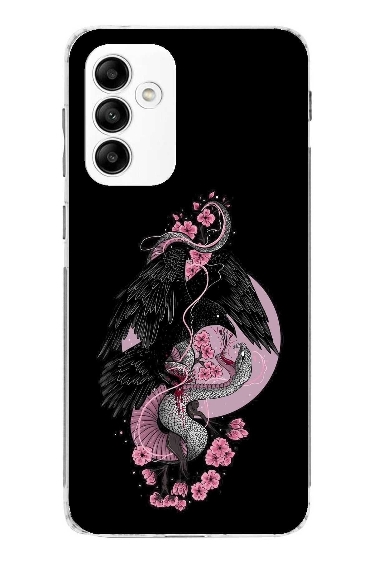 TechTree Samsung Galaxy A05S Uyumlu Pembe Siyah Yılan Şeffaf Silikon Kılıf
