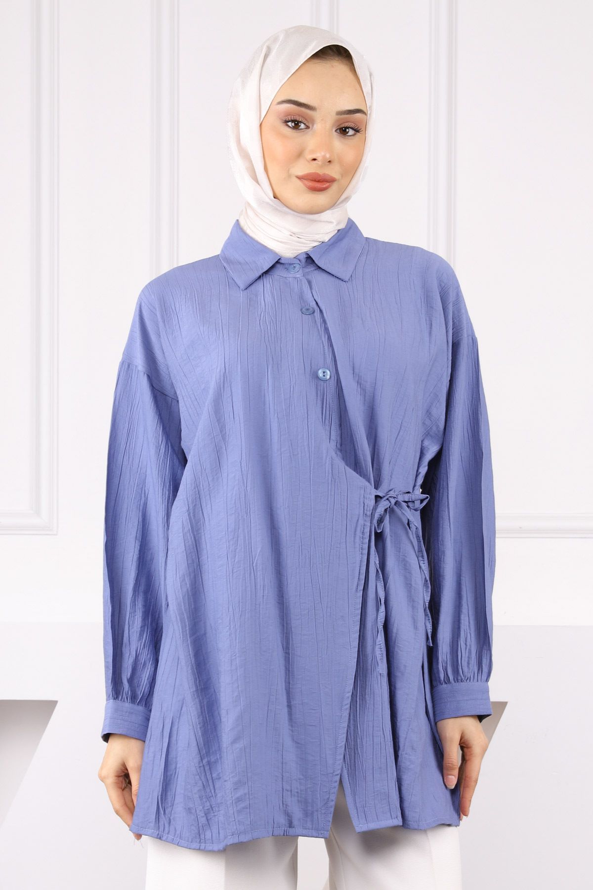 İmajButik İndigo Yandan Bağlamalı Gömlek