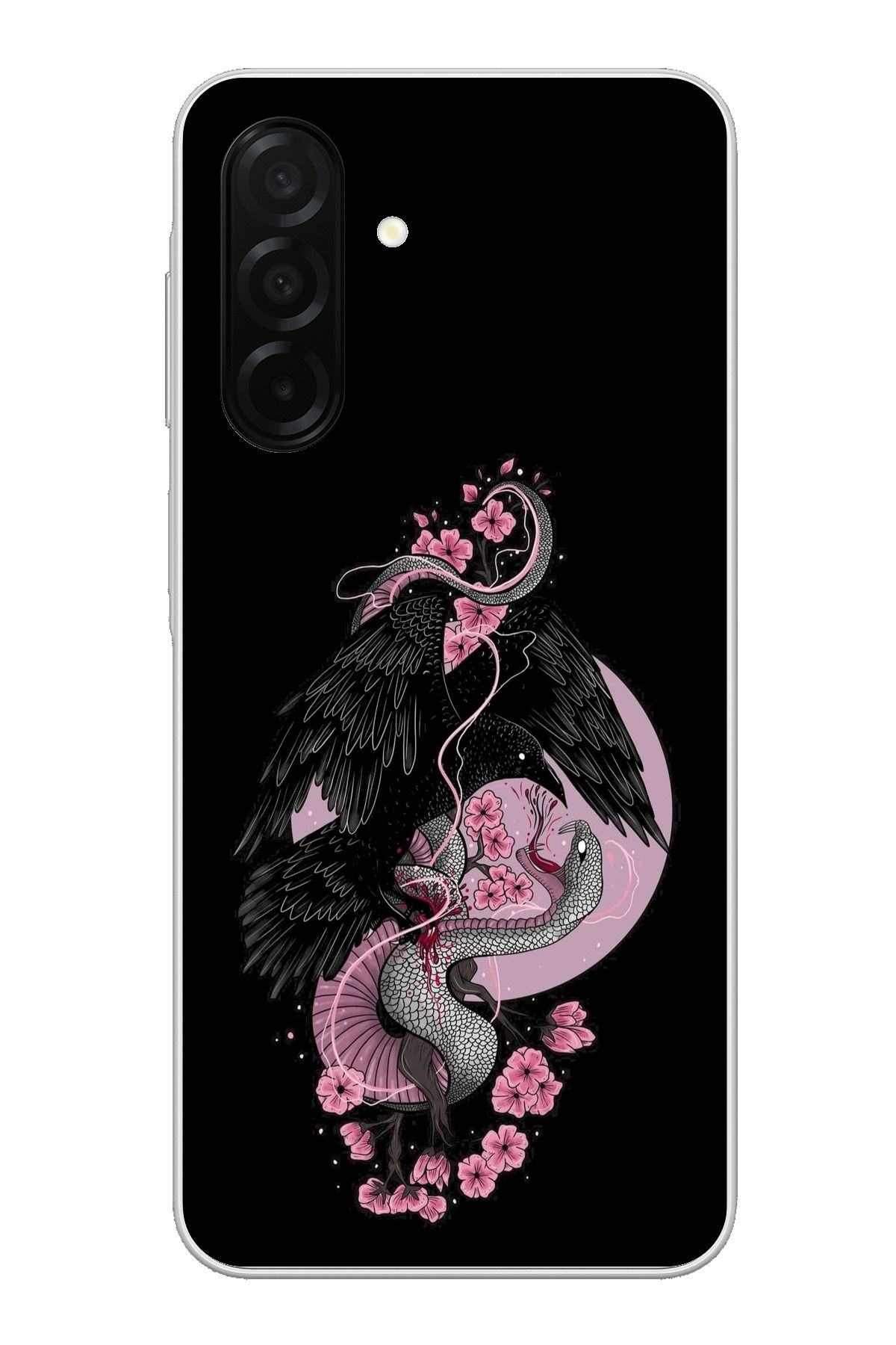 TechTree Samsung Galaxy A26 Uyumlu Pembe Siyah Yılan Şeffaf Silikon Kılıf