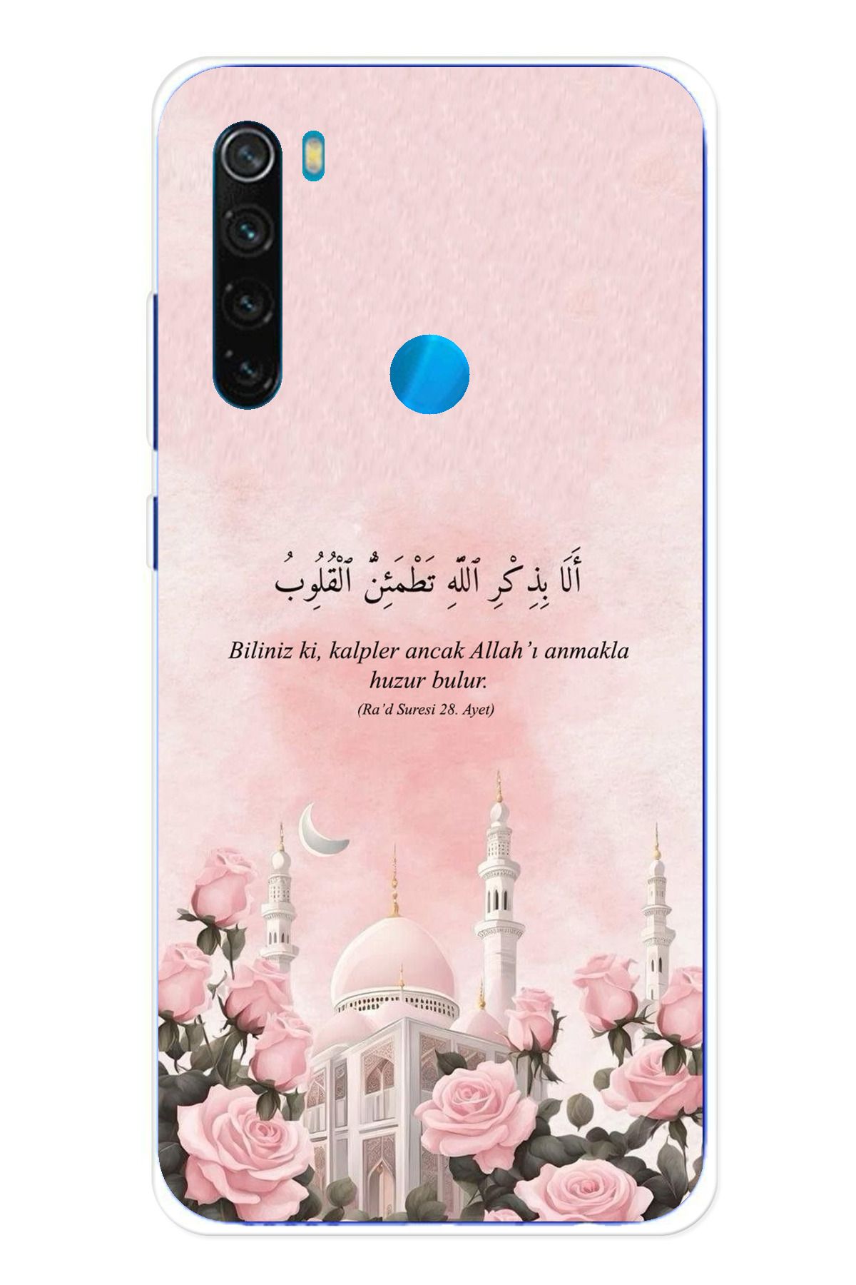 TechTree Redmi Note 8 Uyumlu Rad Suresi Cami ve Güller Şeffaf Silikon Kılıf